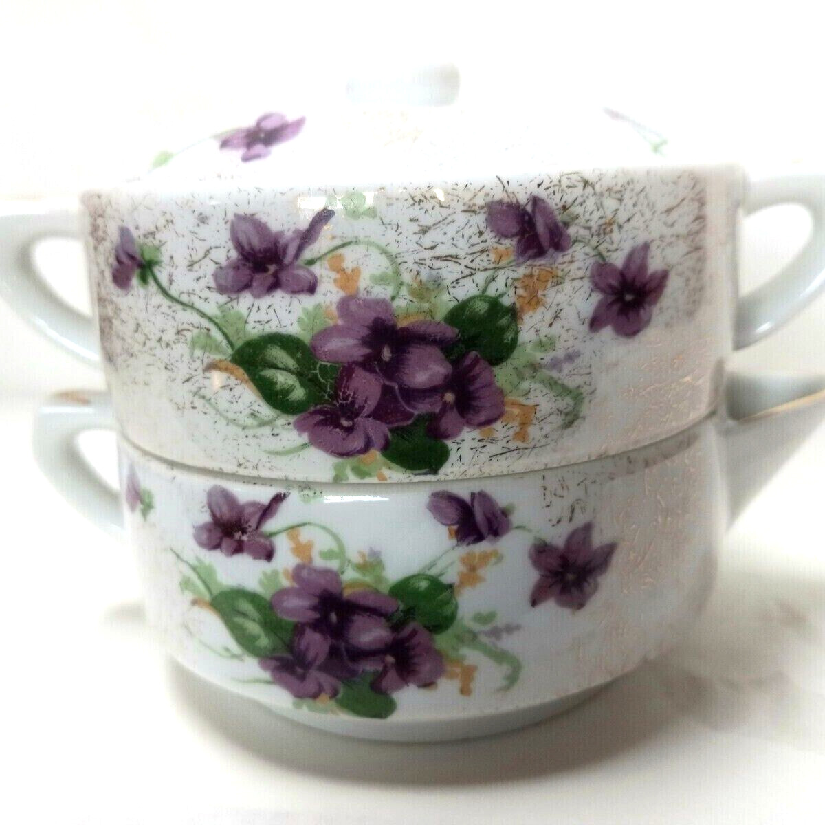 Creamer & Sugar Bowl Stacking SAIJ from Japan with Beautiful Violets Vintage
