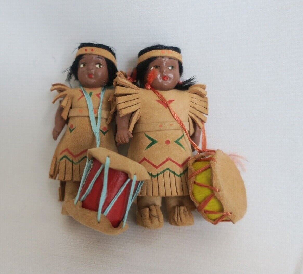 Native American Dolls Boy & Girl In Original Box Made in Japan 3.5'' Vintage NOS