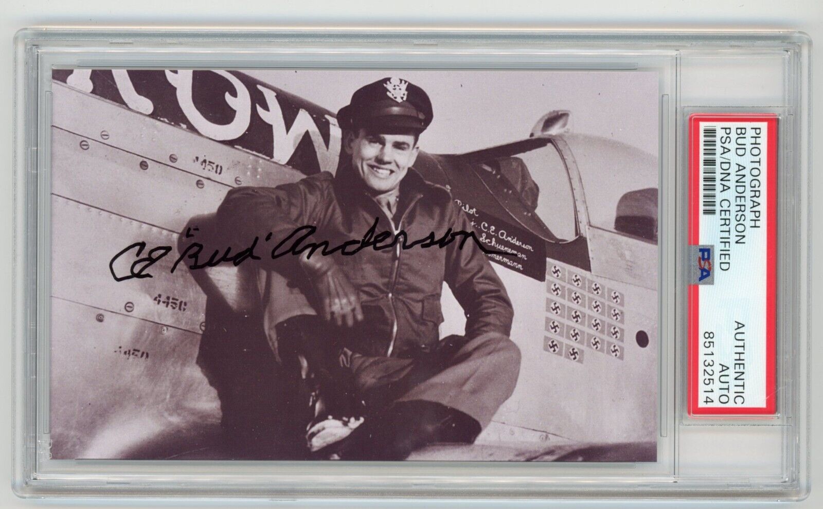 CLARENCE BUD ANDERSON Signed Photo PSA -World War 2 Triple Ace Fighter Pilot