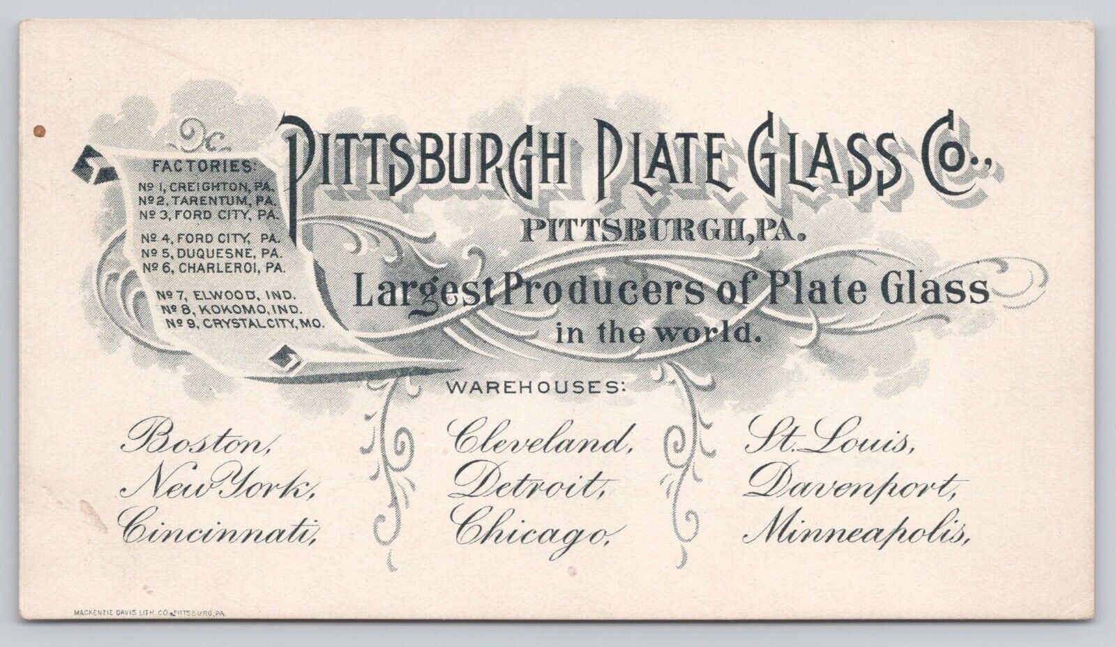 Pittsburgh Plate Glass Co. Pittsburgh PA Business Trade Card B2-163