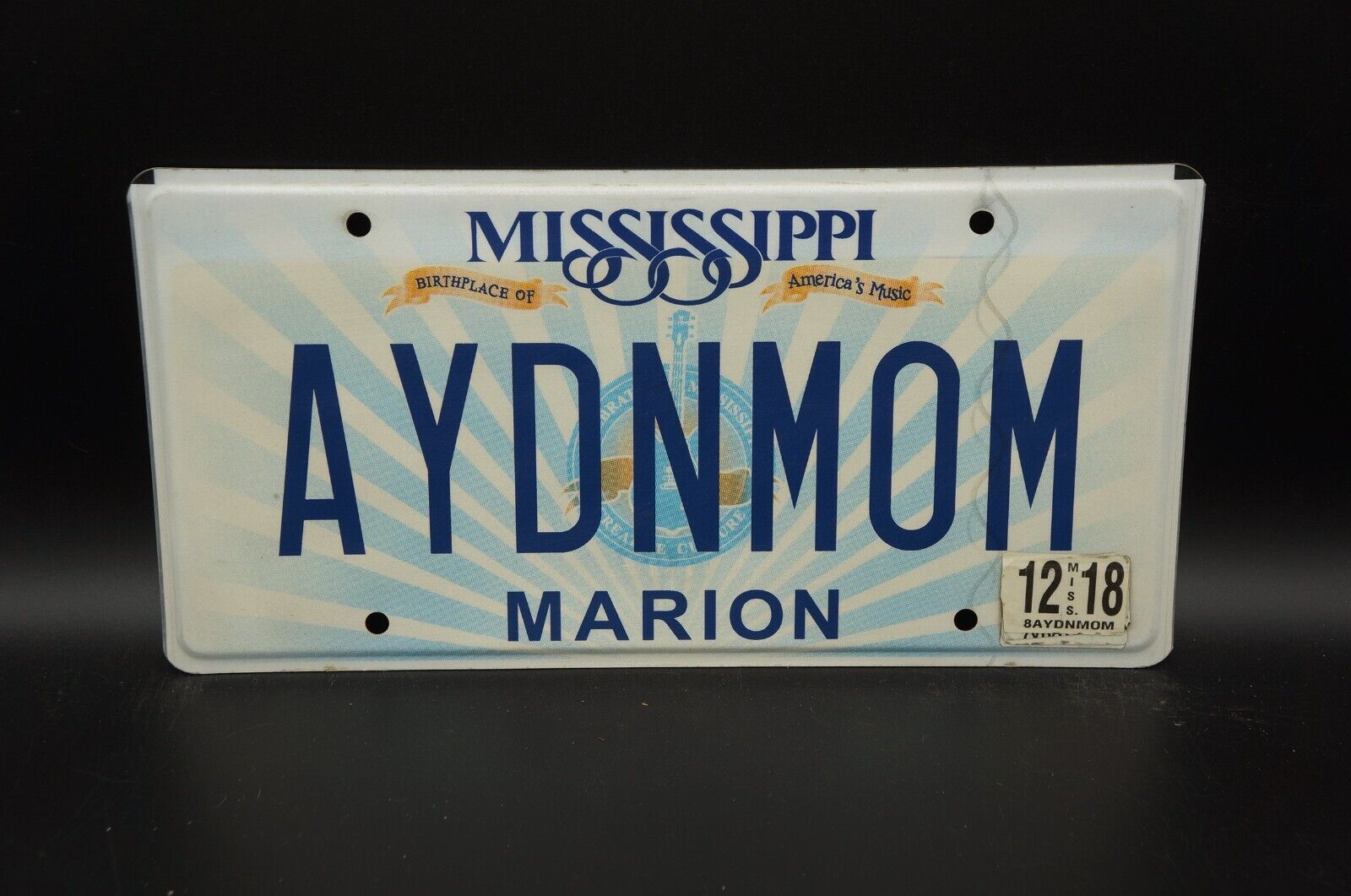 2018 Mississippi Vanity License Plate - AYDN MOM