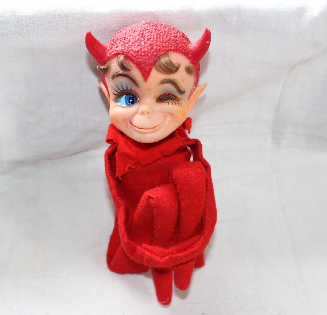 Vintage Kamar Red Winking Devil Elf Doll Knee Hugger Pixie X-Mas Halloween Japan