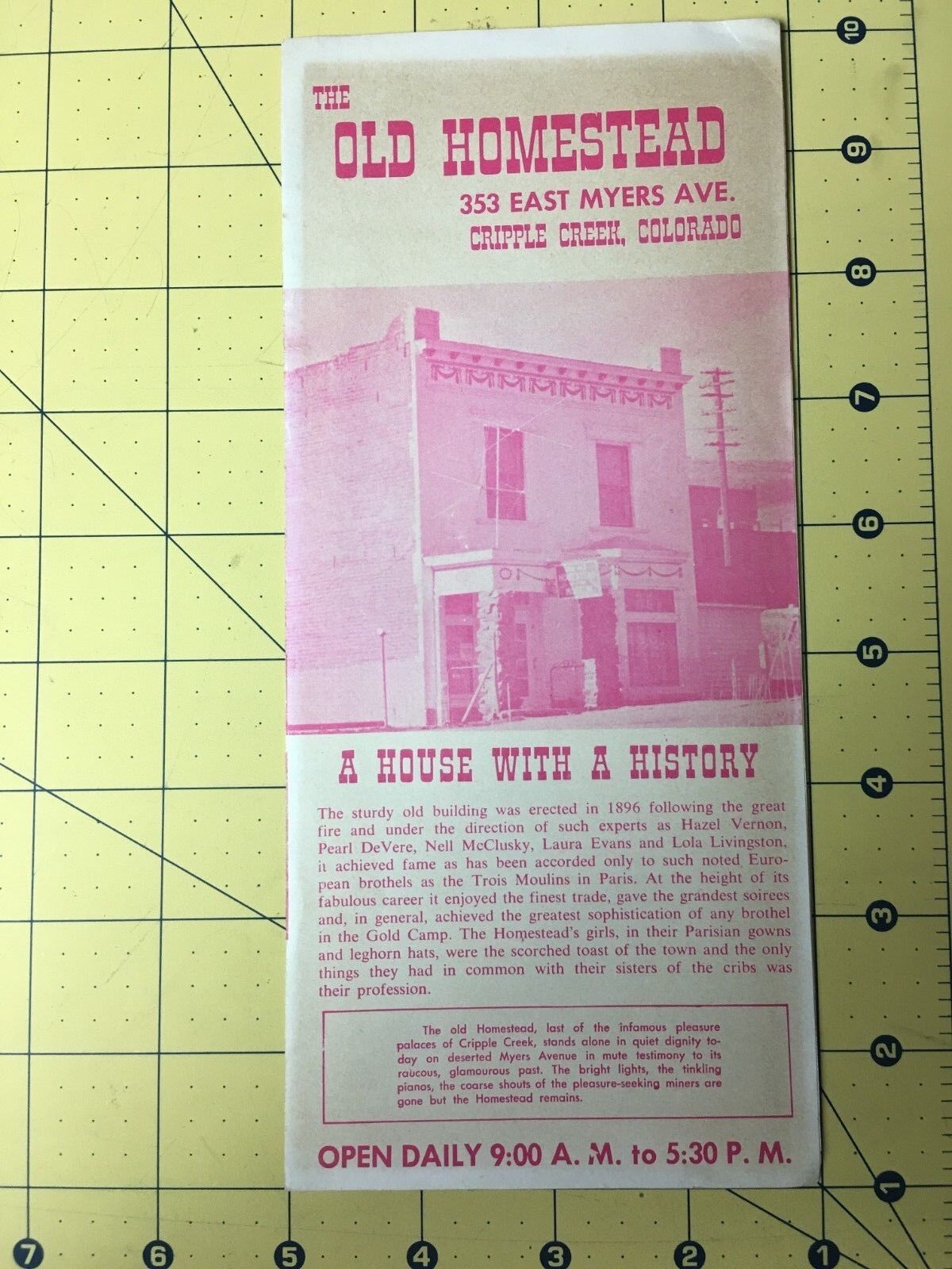 Vintage Brochure The Old Homestead 353 East Myers Ave Cripple Creek Colorado