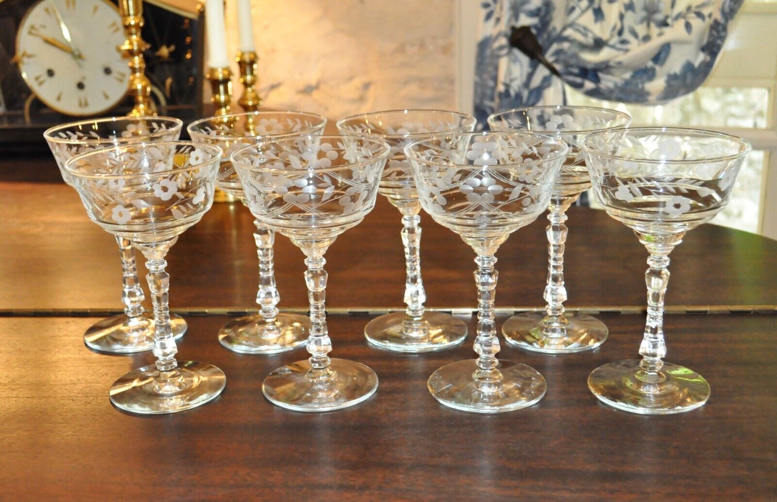 8 ROCK SHARPE Champagne Coupes - Stem # 3005 - Number 4 & Halifax - 1940\'s