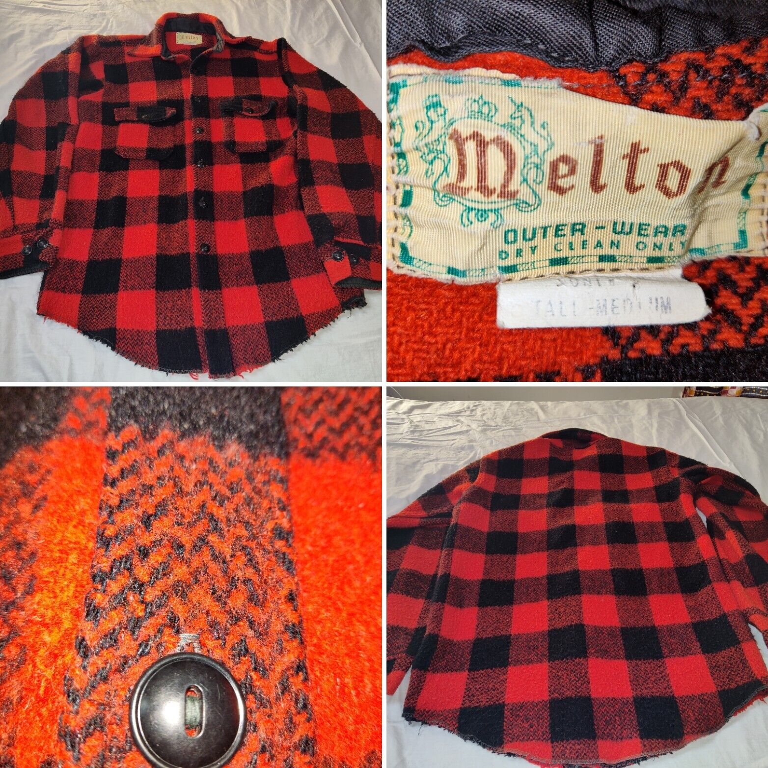 Vintage 50\'s-60s Era Melton Rugged Plaid Wool Shirt Jacket Hunting Men\'s Med. 
