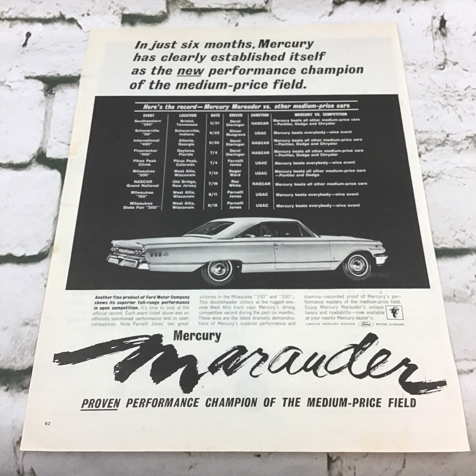 Vintage 1963 Mercury Merauder Automobile Car Advertising Art Print Ad 