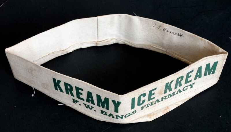 Vintage BANGS SODA FOUNTAIN Kreamy Kream ICE CREAM Cloth Hat SAN DIEGO PHARMACY