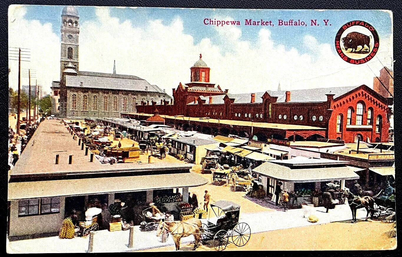 BUFFALO NEW YORK Chippewa Market NY 1910 Antique Photo Postcard Picture Card