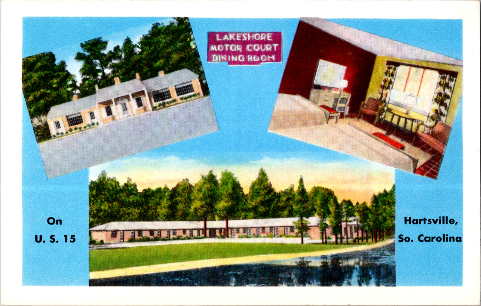 Vintage C. 1950\'s Lakeshore Motor Court Hartsville South Carolina SC Postcard