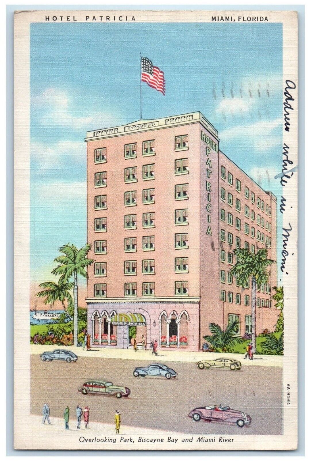 1946 Hotel Patricia Miami FL, Overlooking Park Biscayne Miami River Postcard