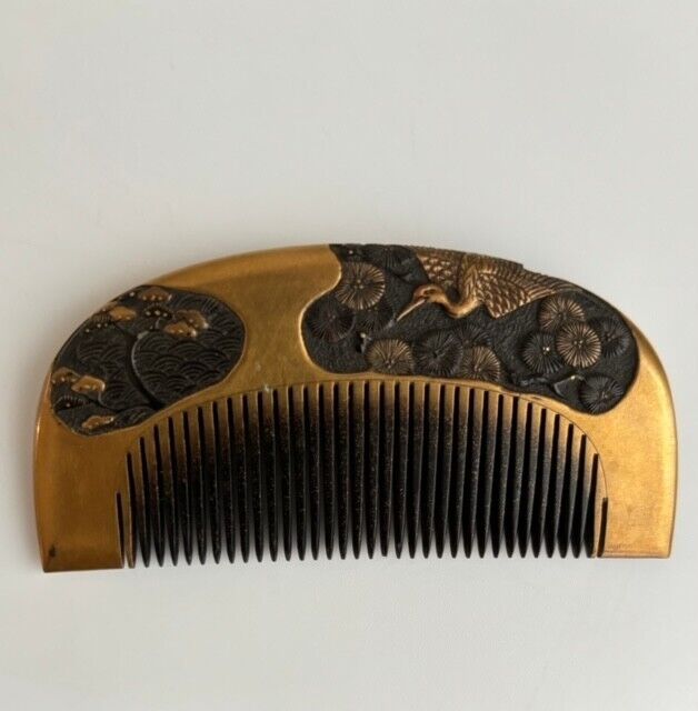 Vintage Kushi Kanzashi Hair Comb Gold Lacquer Japanese Kimono Hair Accessories