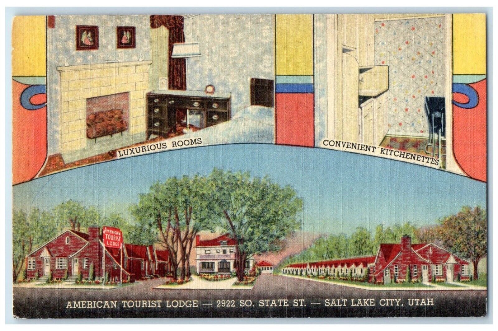 American Tourist Lodge Salt Lake City Utah UT, Multiview Vintage Postcard