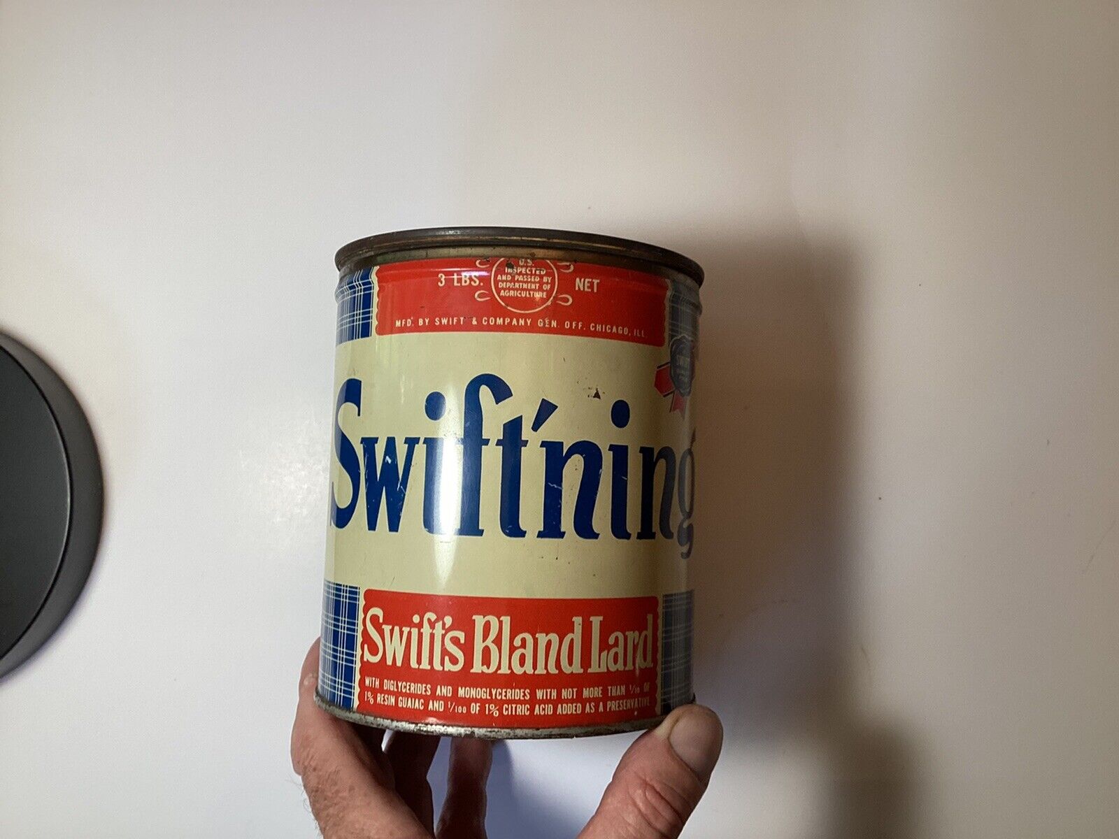 Vintage SWIFT\'S SWIFT’NING 3lb Lard Can.  NICE