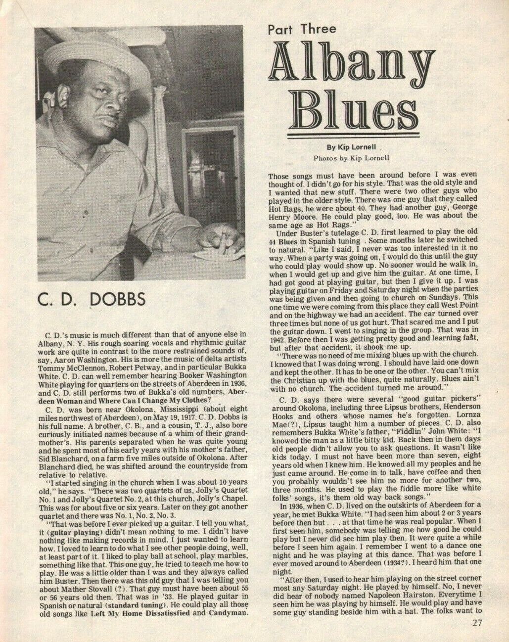 1974 Albany, New York Blues Musicians Part Three - 4-Page Vintage Article
