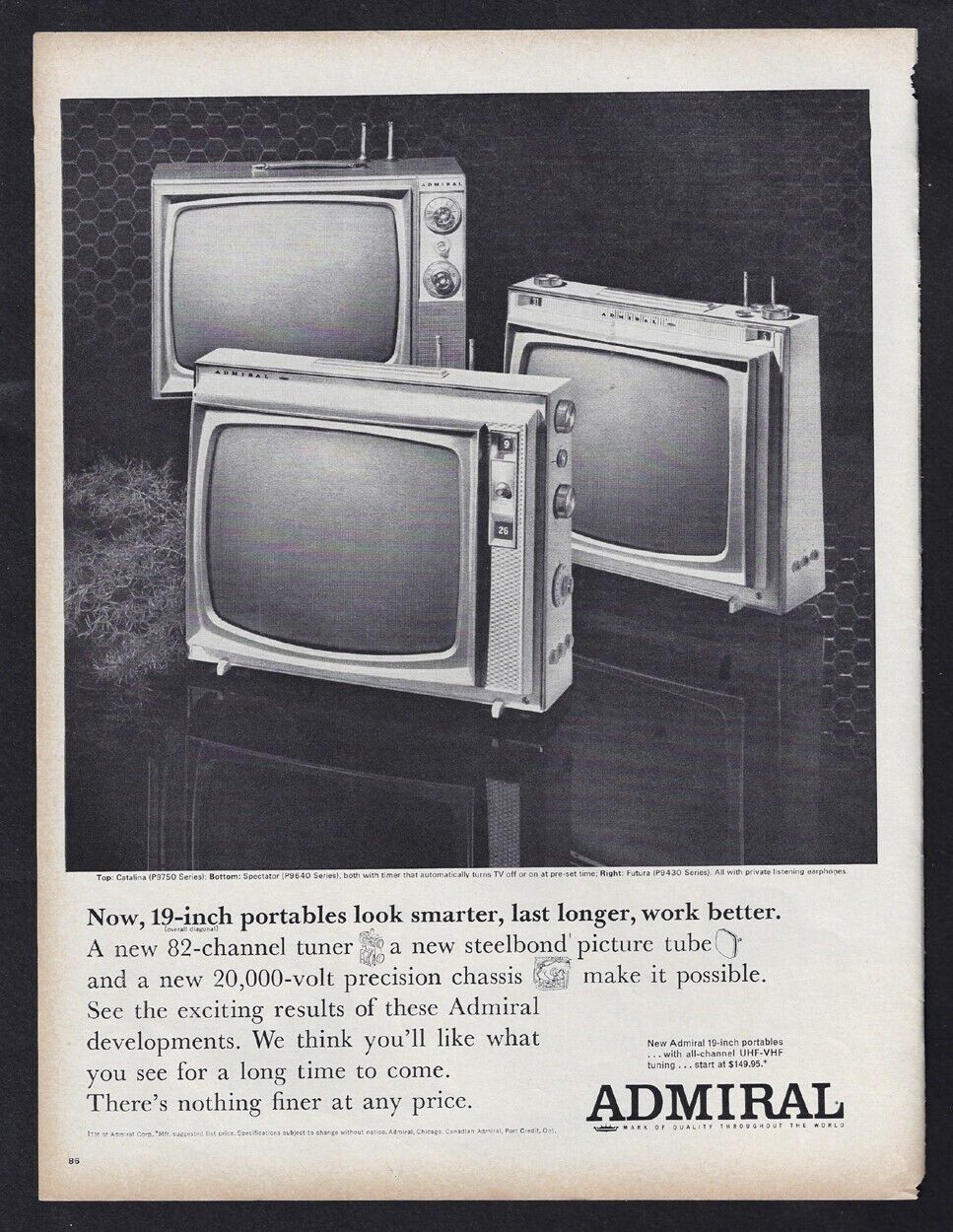 1964 ADMIRAL PORTABLE TV Print Ad \