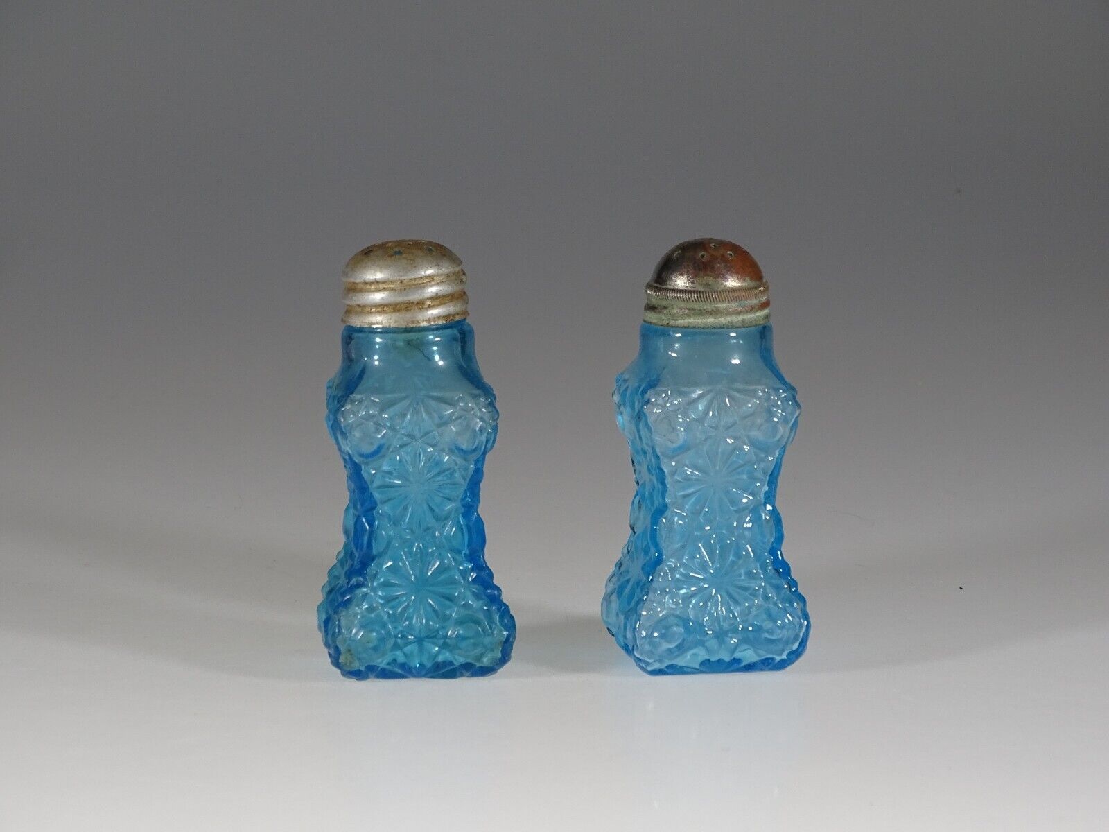 EAPG Central Glass Blue Daisy & Button Salt & Pepper Set c.1899