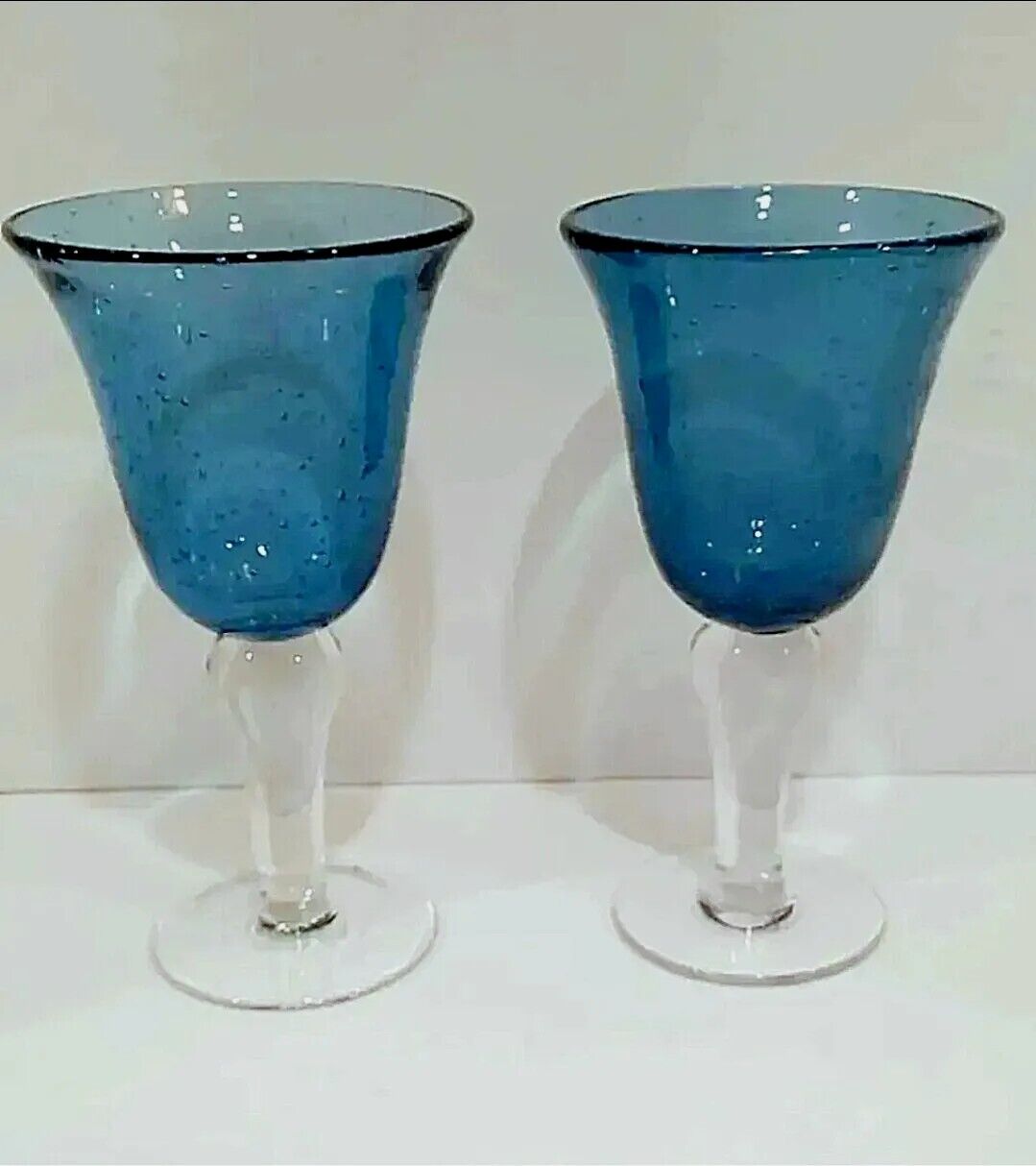 2 Artland Blue Handcrafted Bubble Goblets (10 Available) Set Of 2