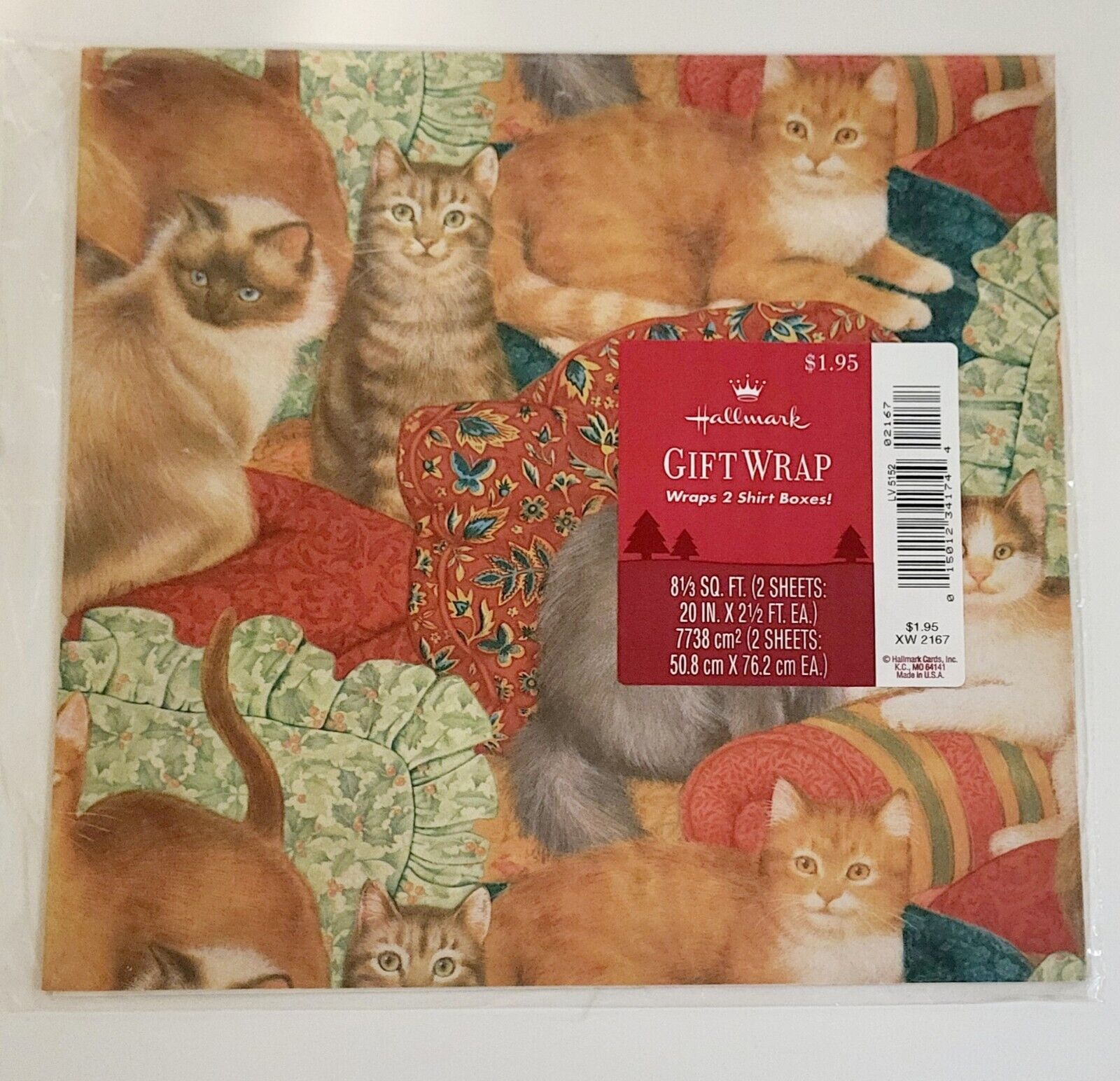 Vtg Hallmark Cats Wrapping Paper Gift Wrap 2 Sheets NOS