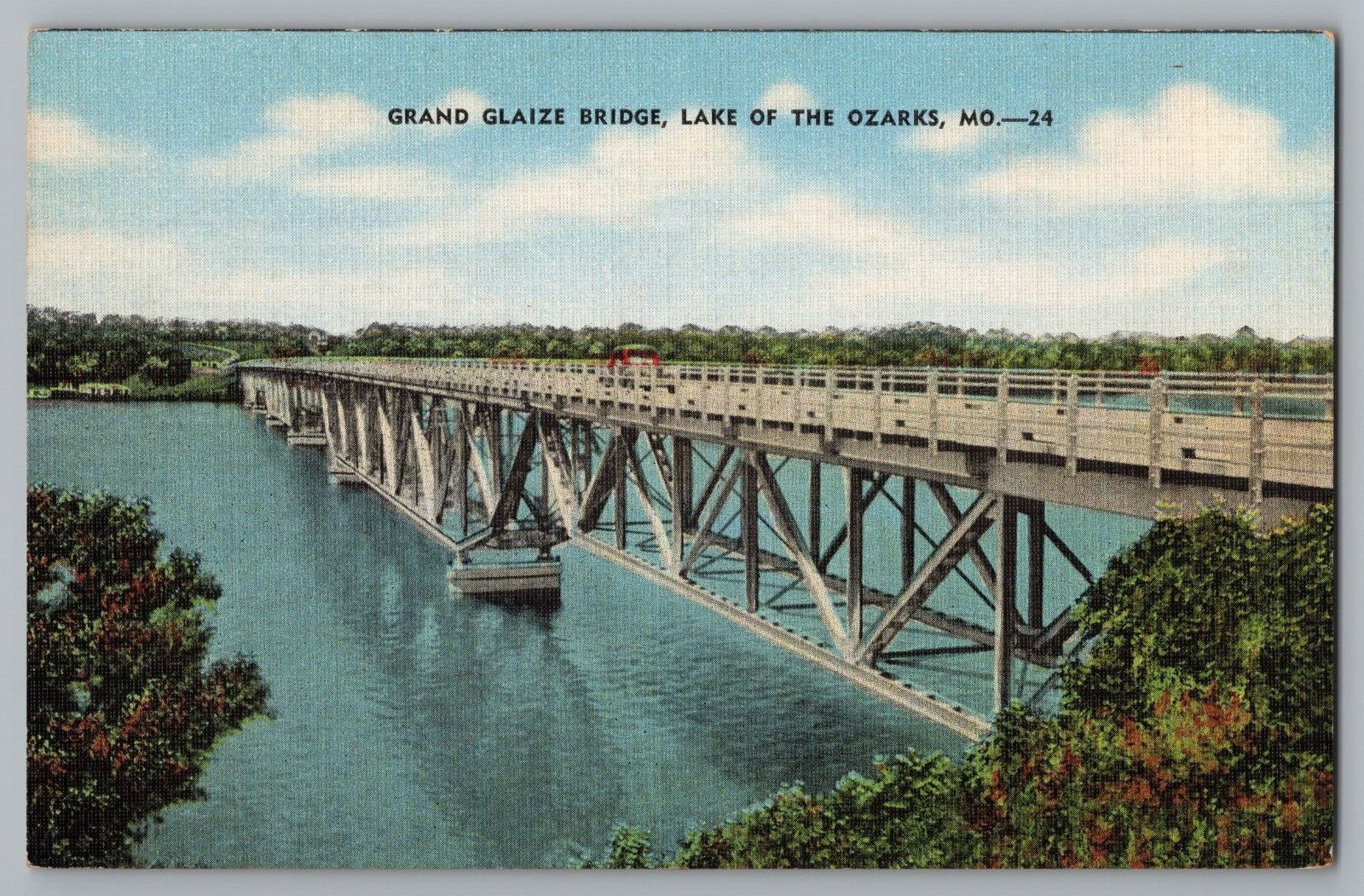 Postcard Grand Glaize Bridge Osage Beach, Lake of The Ozarks, Missouri