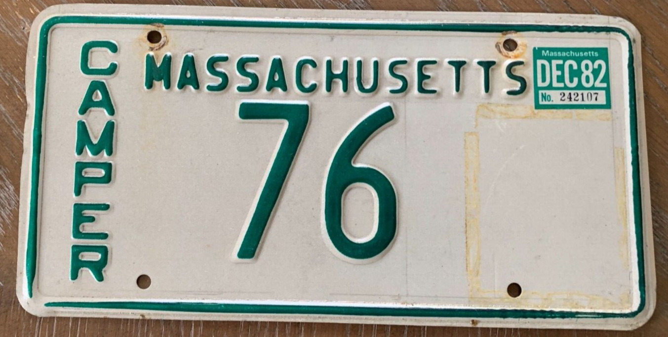 Rare Authentic 1970\'s Massachusetts Camper License Plate \