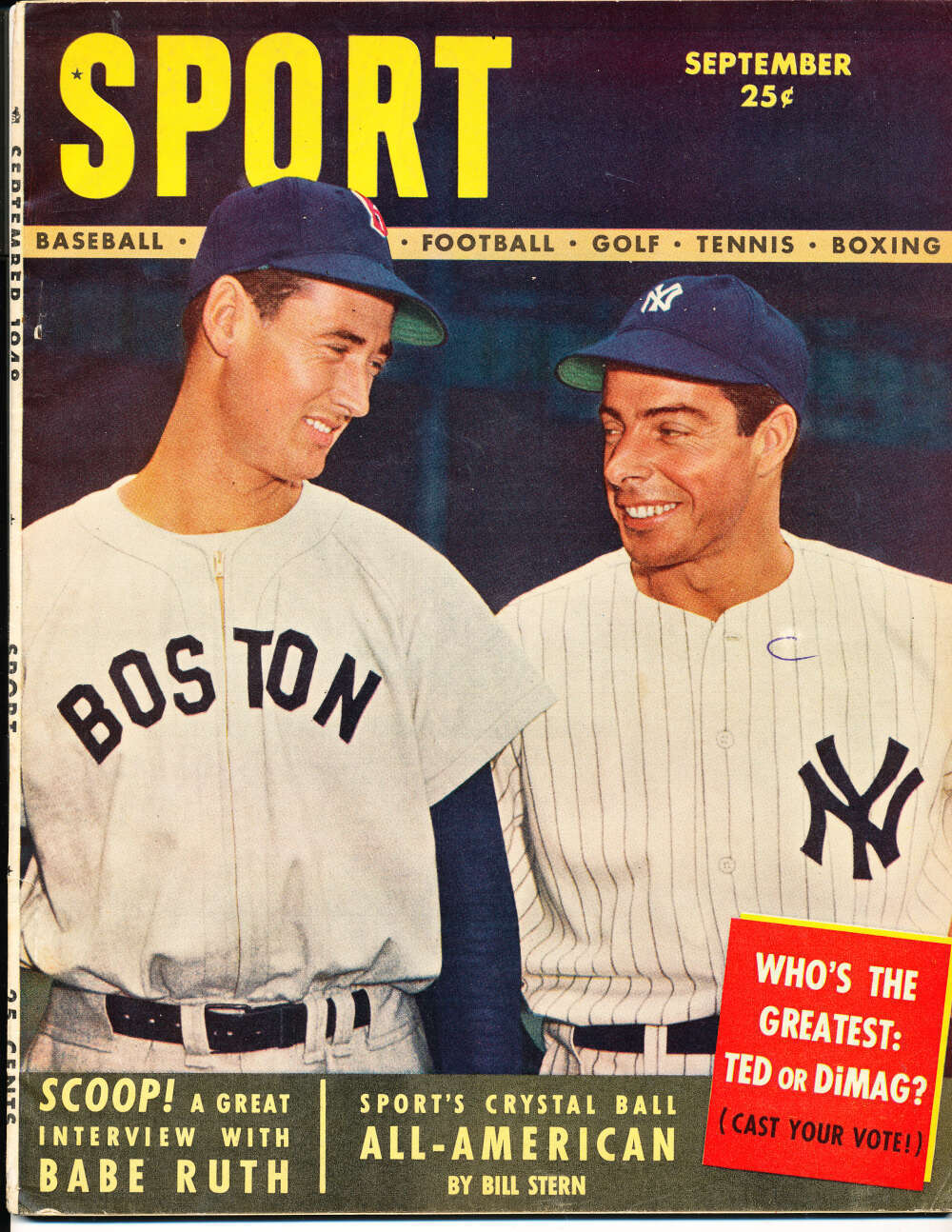 Sept 1948 Ted Williams vs Joe Dimaggio Sport magazine em bxsp1
