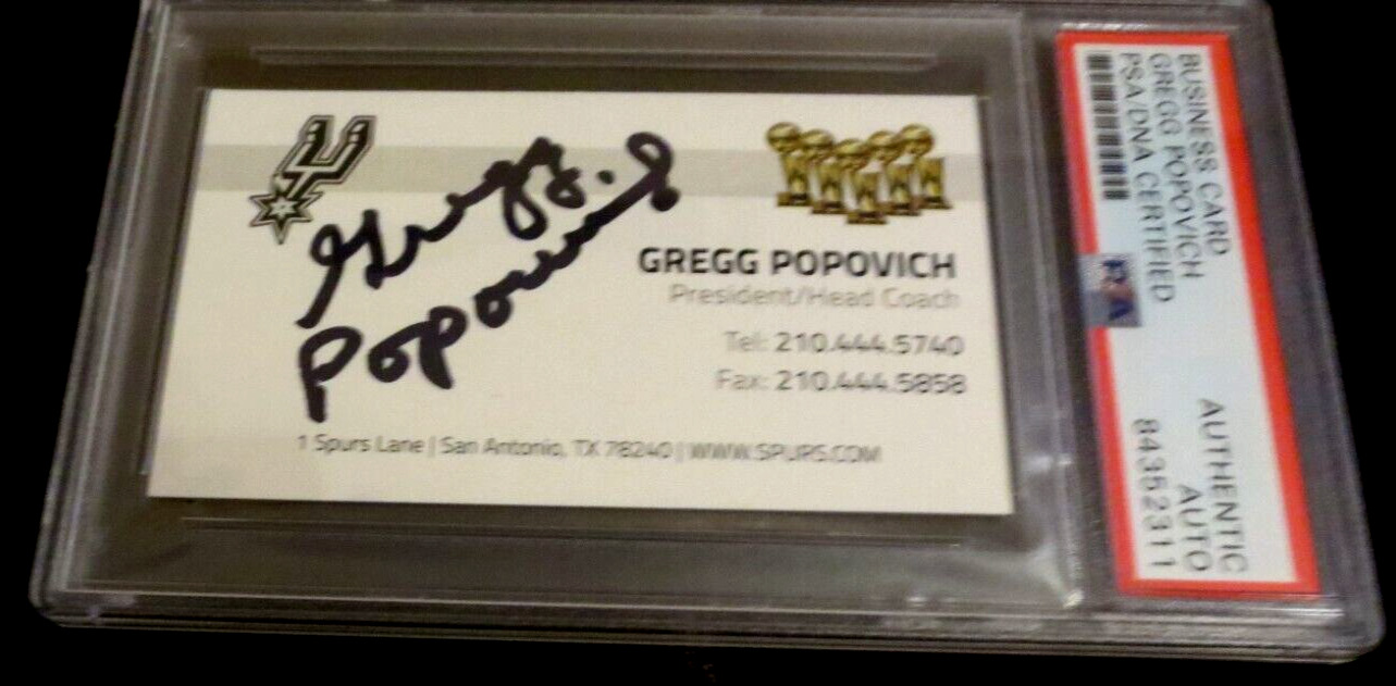 Gregg Popovich San Antonio Spurs signed autographed psa slabbed business card  