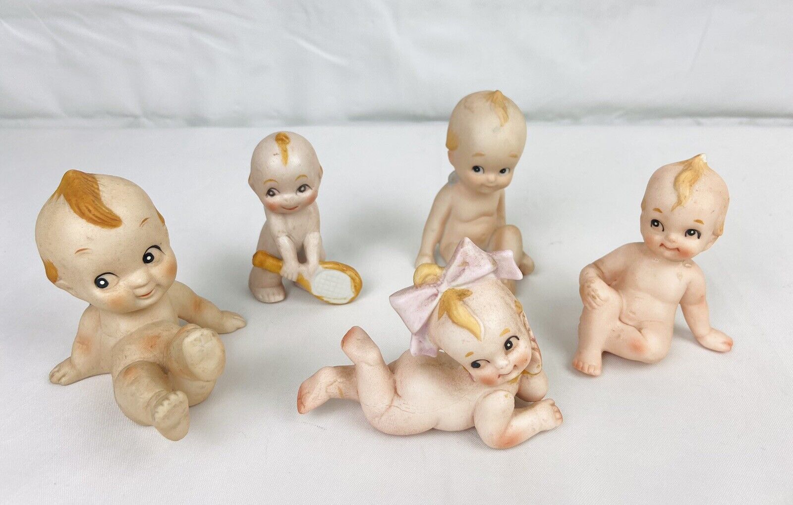 Vintage 5pc Kewpie Angel Piano Baby Figurines Porcelain Bisque Lot Bundle 