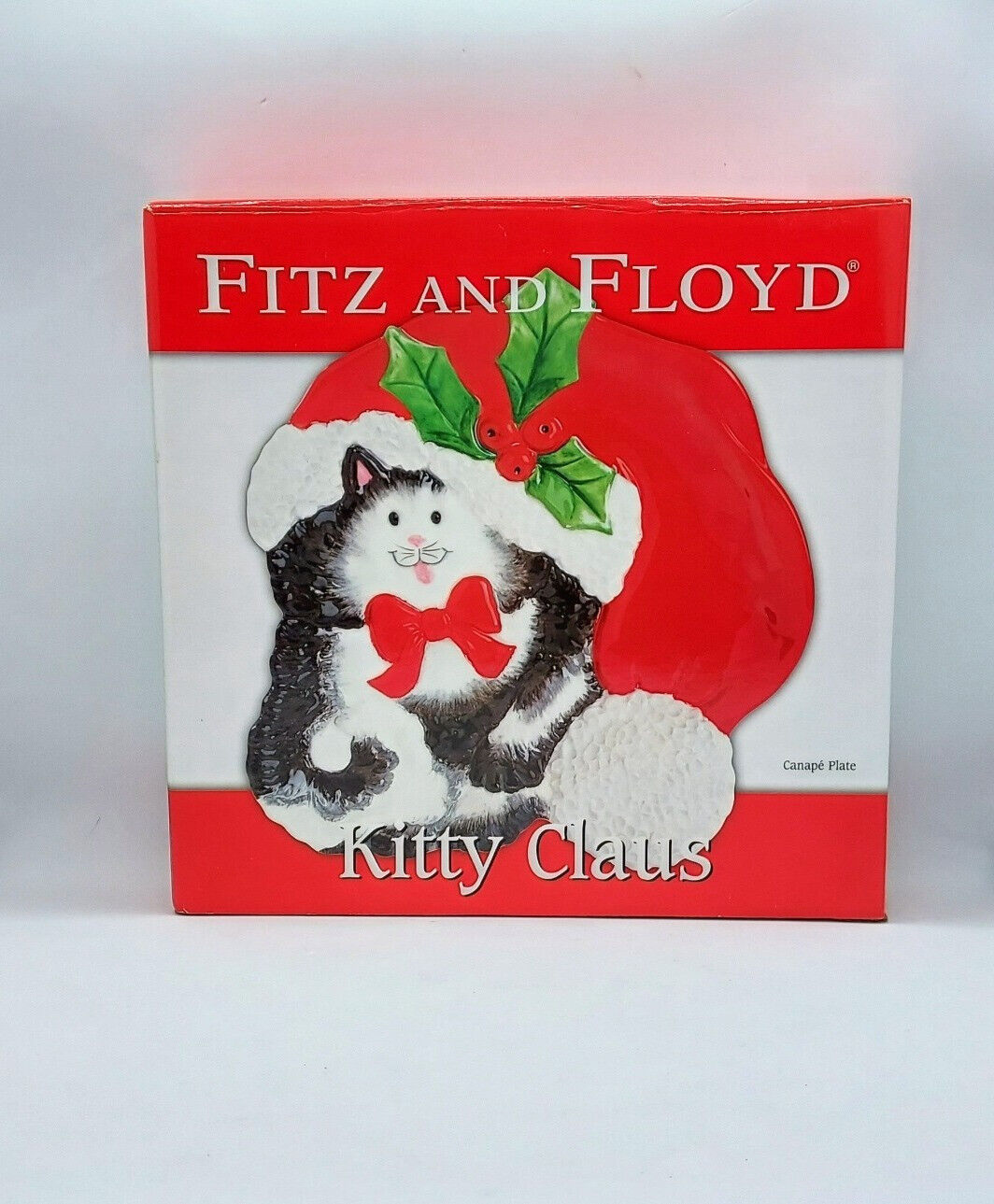 2006 Fitz and Floyd Kitty Claus Canape Plate