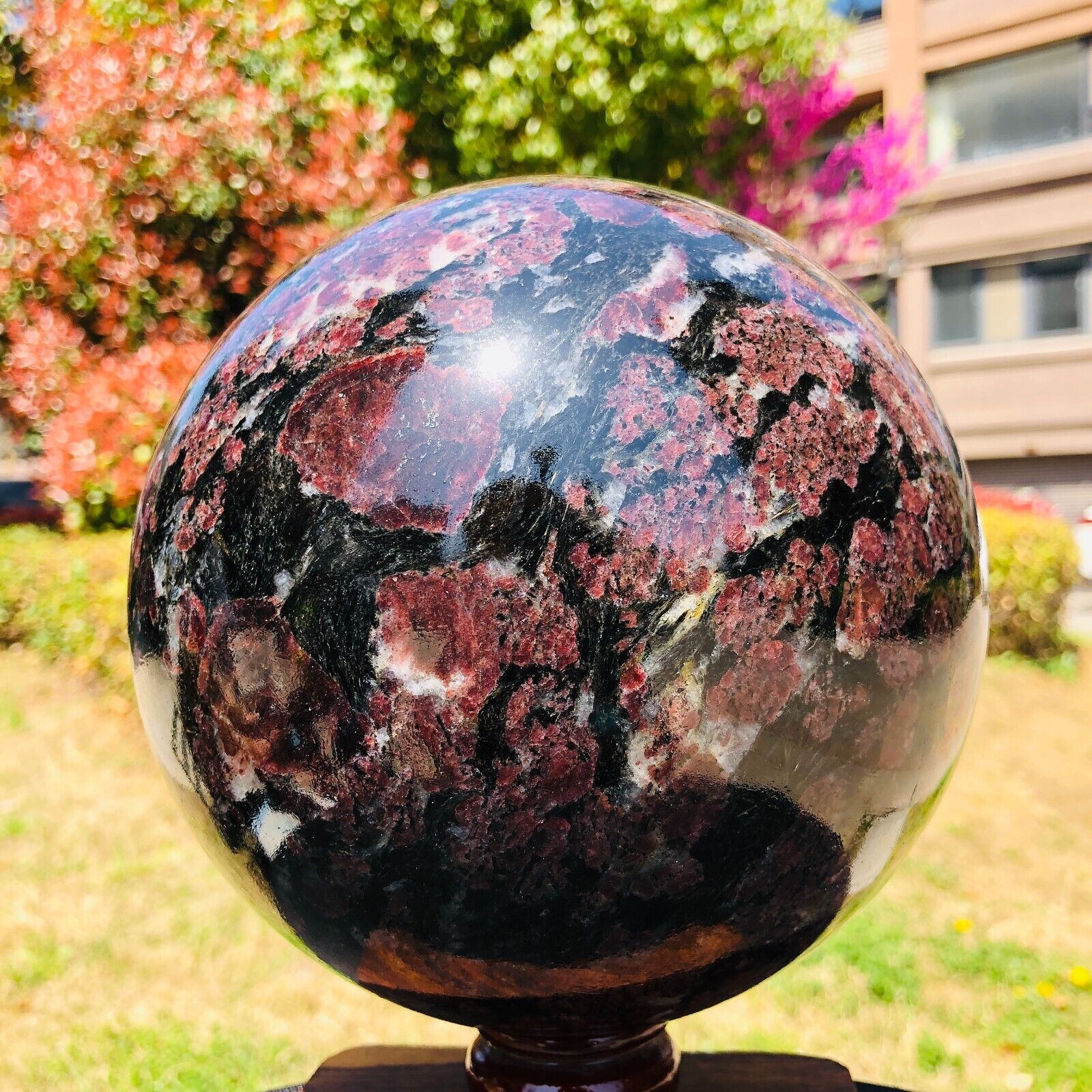 15.53LB Large Natural Garnet Sphere Crystal Firework Stone Ball Reiki Healing