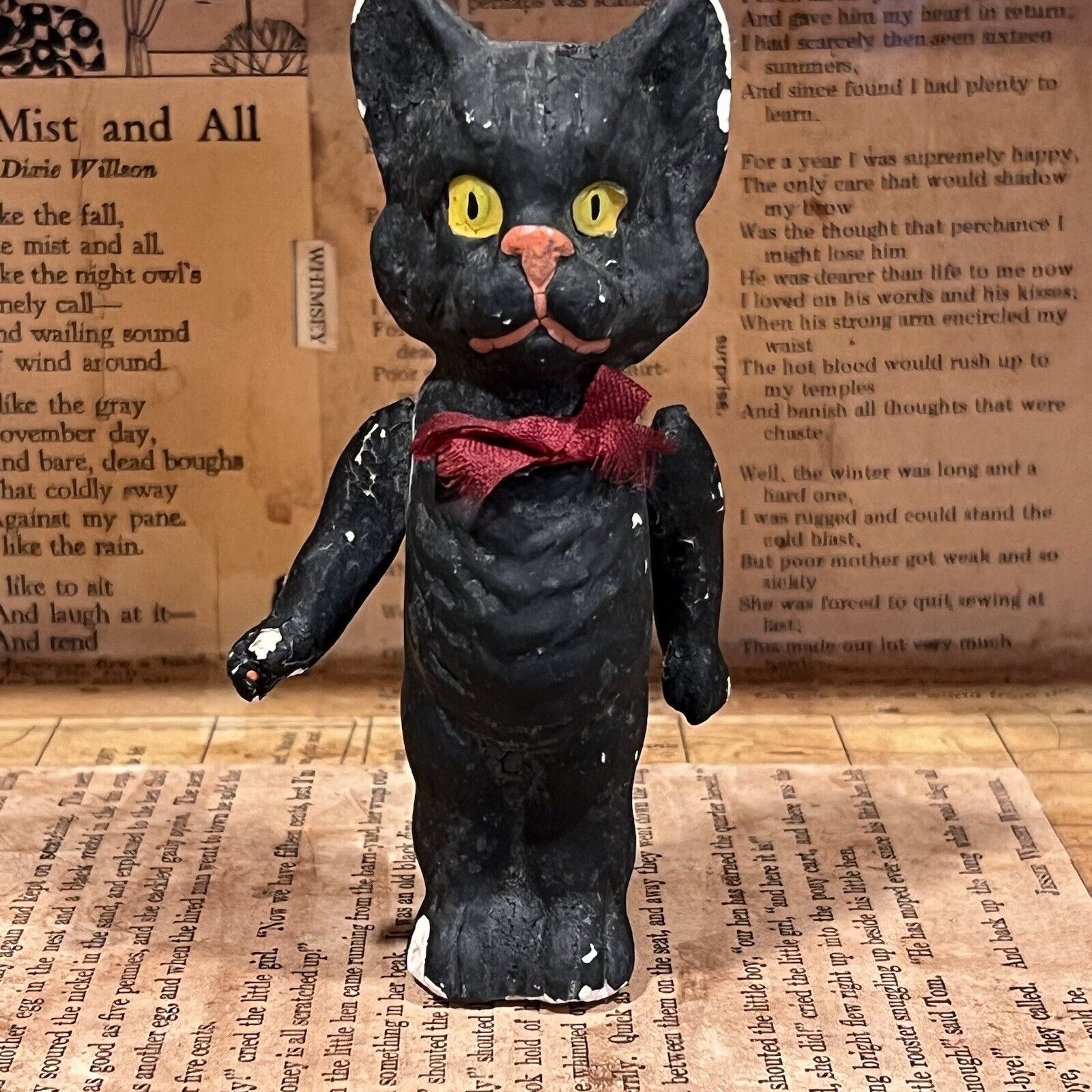 RARE Antique Vintage Halloween Compo Scary Black Cat Jointed Arms GERMANY