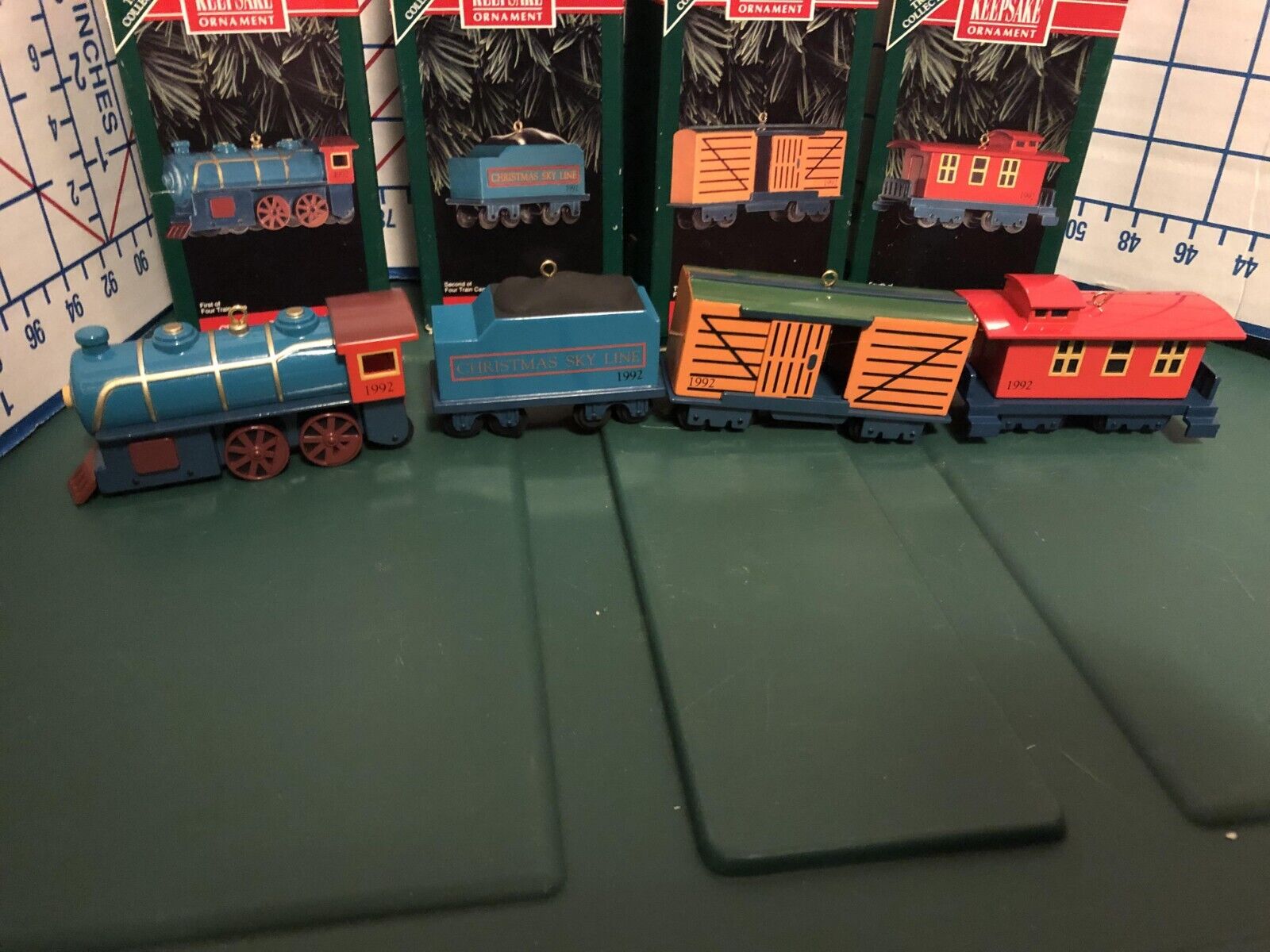 Hallmark Sky Line Collection  1992 Keepsake 4 Train Cars Christmas Ornaments