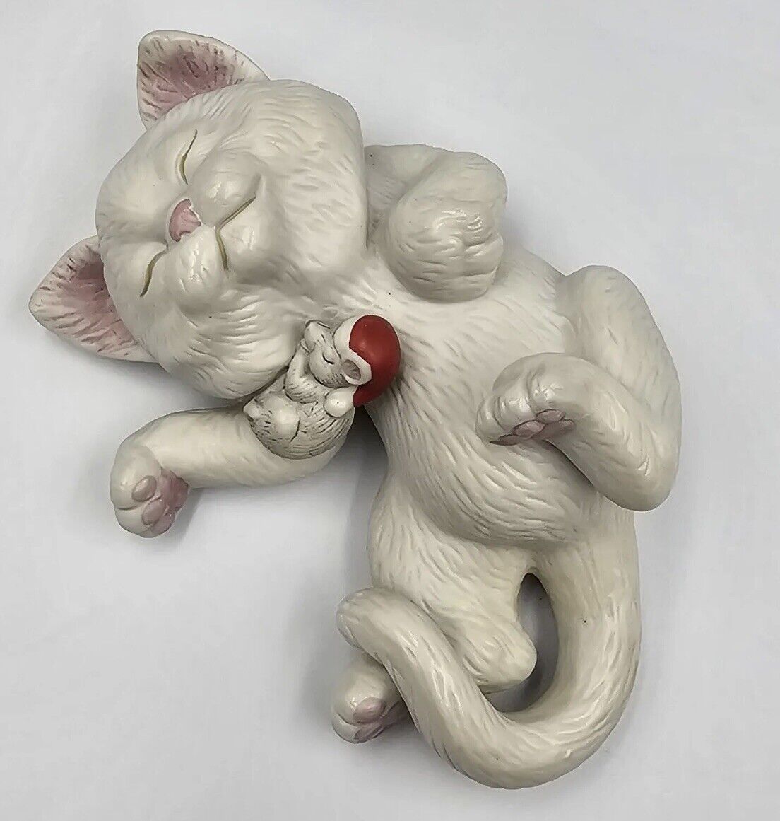 Vintage Enesco Kathy Wise Sleeping Kitten Cat and Mouse Christmas Figurine 1992