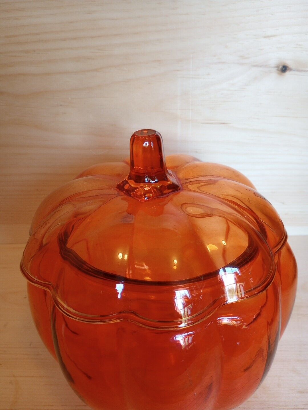 Vintage Anchor Hockings ORANGE Clear Glass PUMPKIN Jar  7” Cookie/Candy Jar