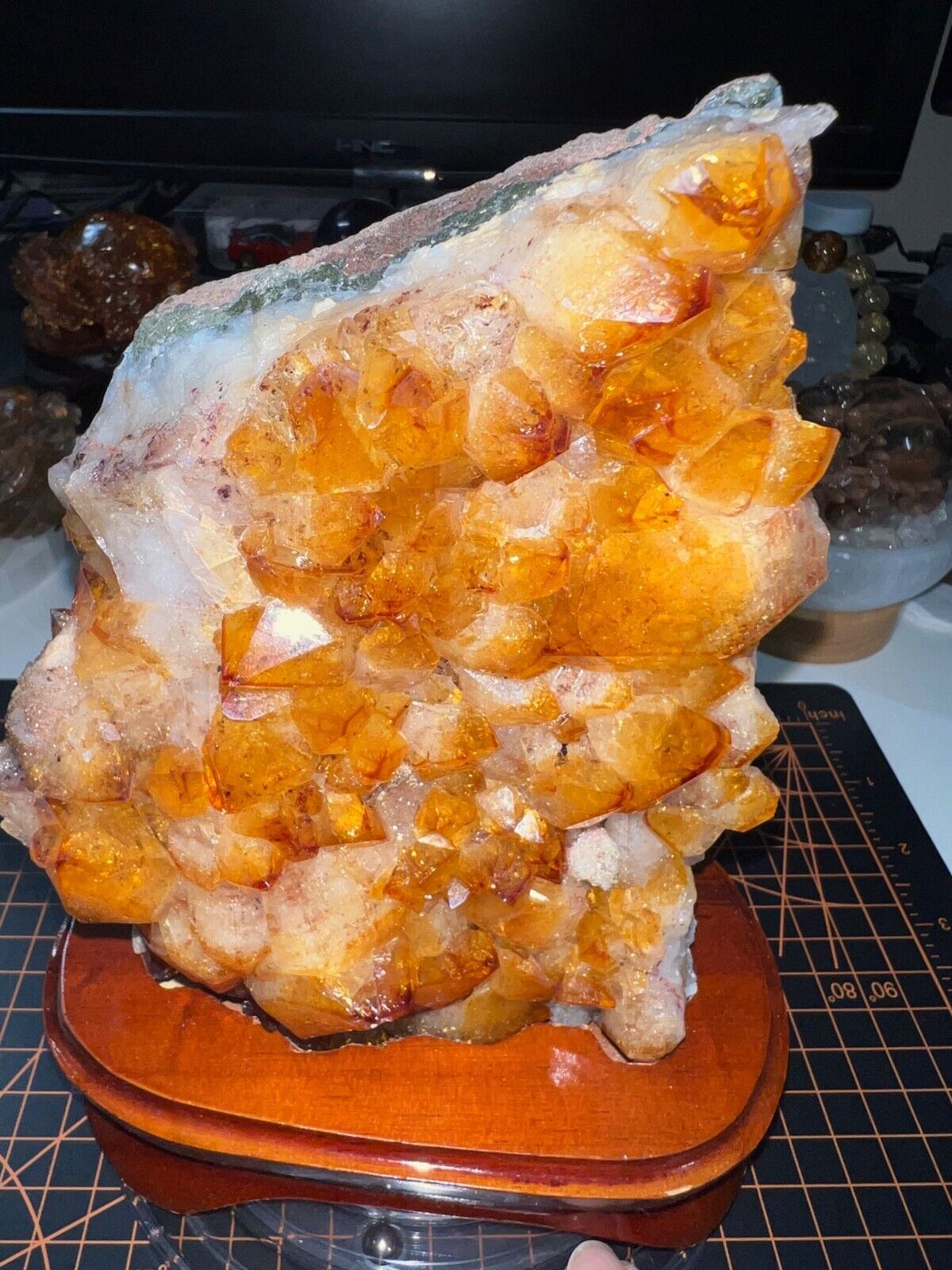 Natural Citrine Crystal Cluster Large Raw Citrine Cluster with wood stand 4.2lbs