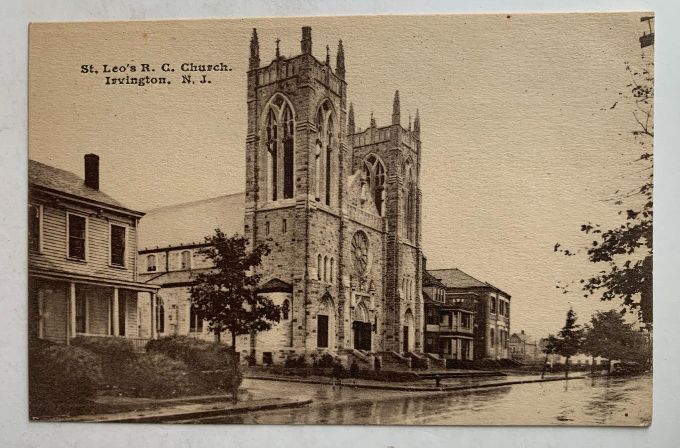 ca 1900s NJ Postcard Irvington New Jersey St Leo\'s RC Catholic Church Essex Co
