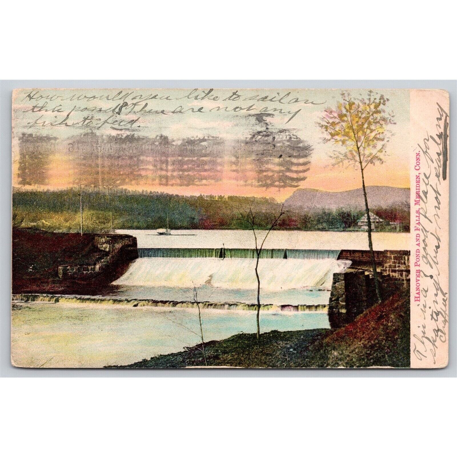 Postcard CT Meriden Hanover Pond And Falls