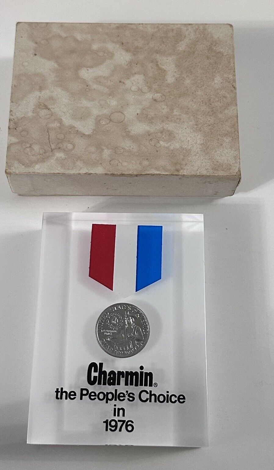 Charmin The People’s Choice 1976 Bicentennial Quarter Lucite Paperweight w/ Box