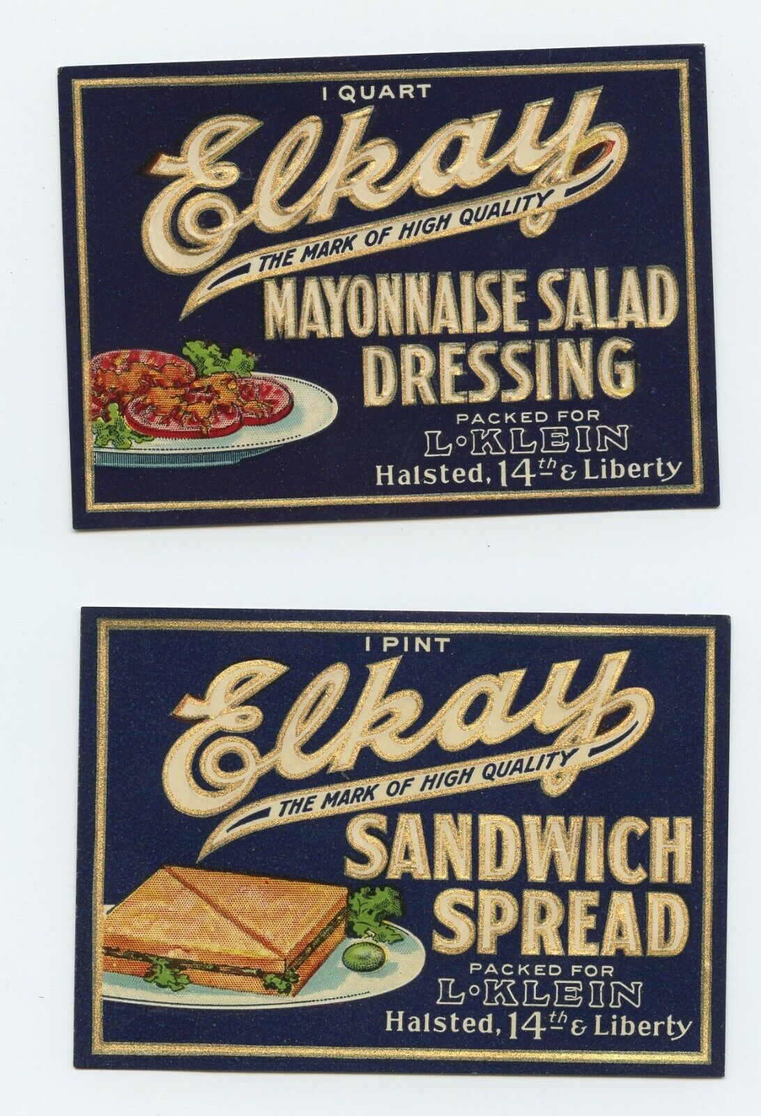 Vtg ELKAY Labels SandwichSpread & Mayonnaise Salad Dressing 