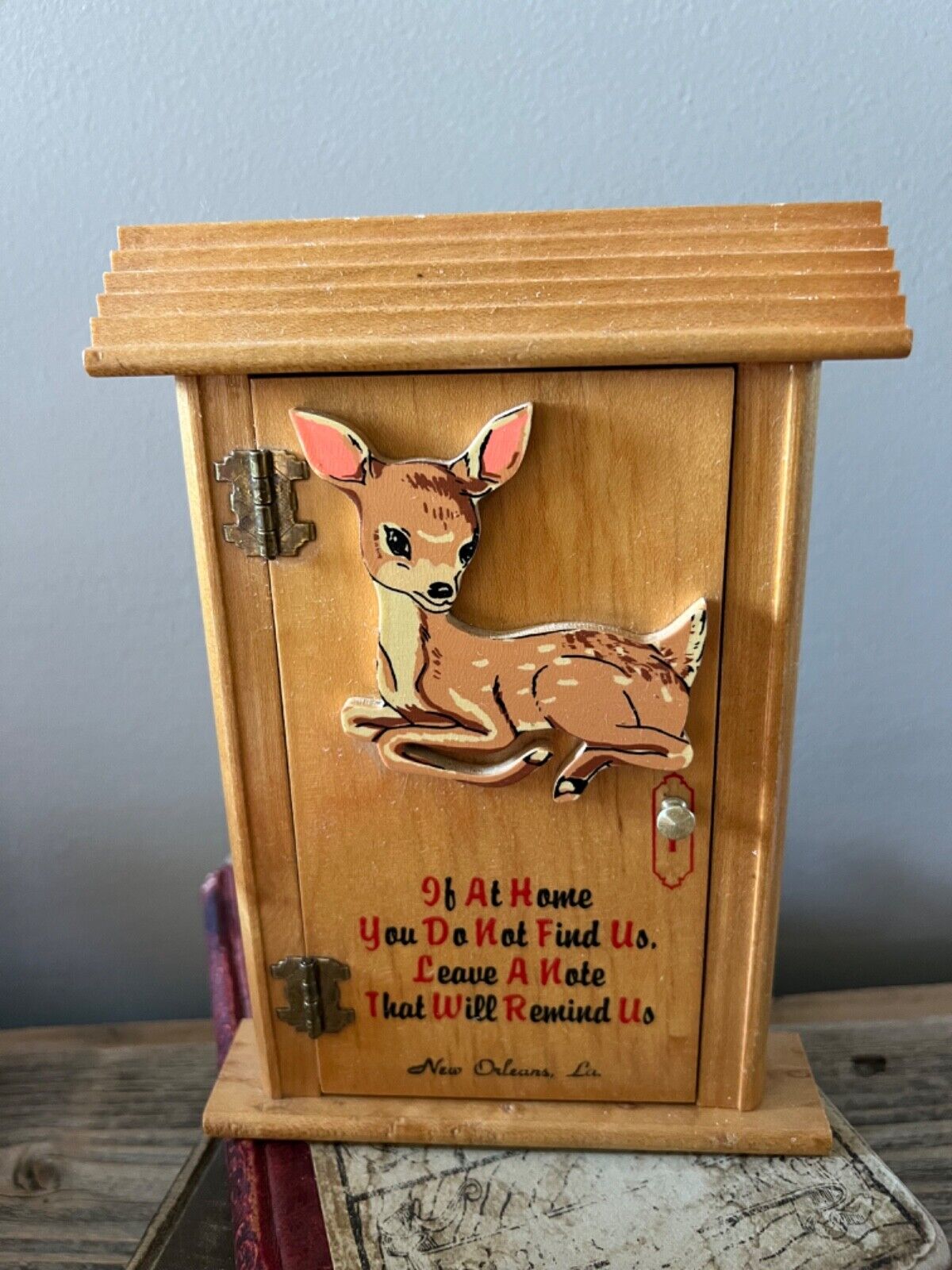VTG 50s Wood Note Box-original pencil/ paper Charming Deer
