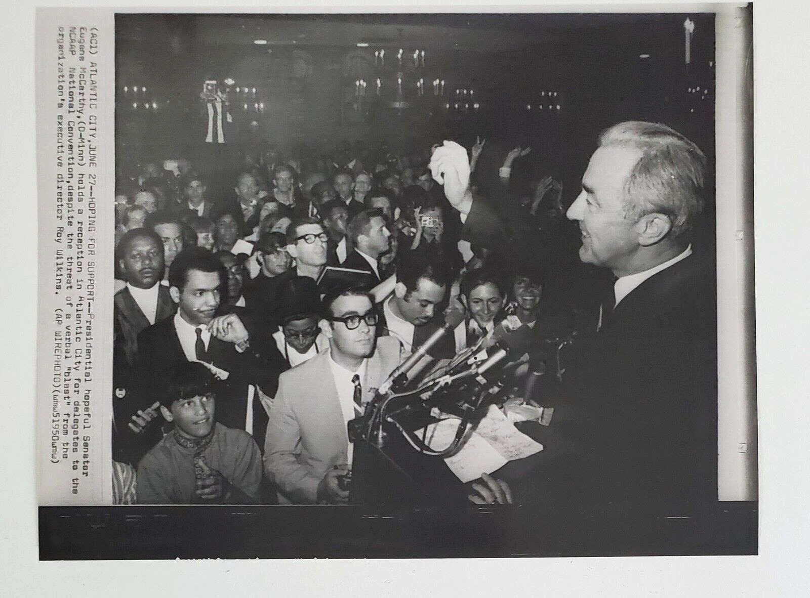 1968 Atlantic City NJ MN Senator Eugene McCarthy Campaign Vtg Press Wire Photo