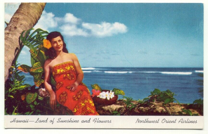 Hawaii - Land Of Sunshine and Flowers Northwest Orient Airlines Postcard
