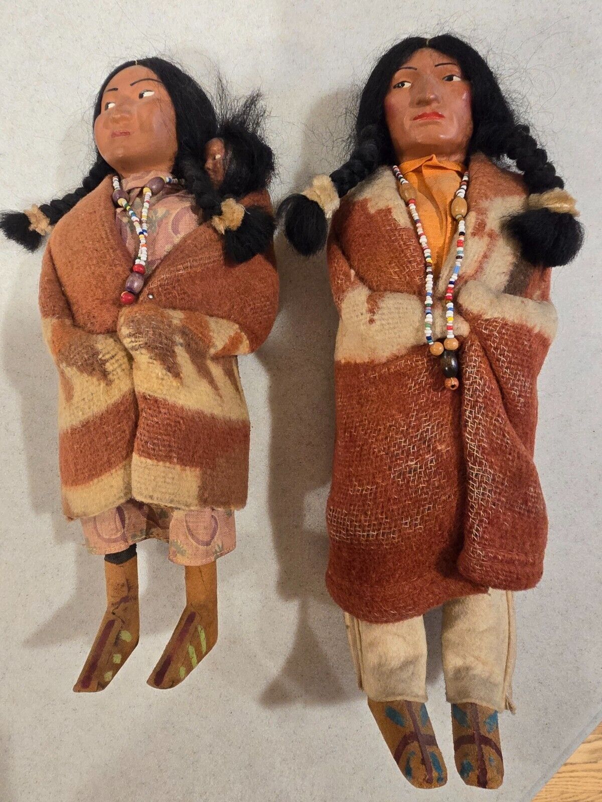 Skookum Indian Dolls (2), Matching Set, robes, necklaces,tags, Bully Good