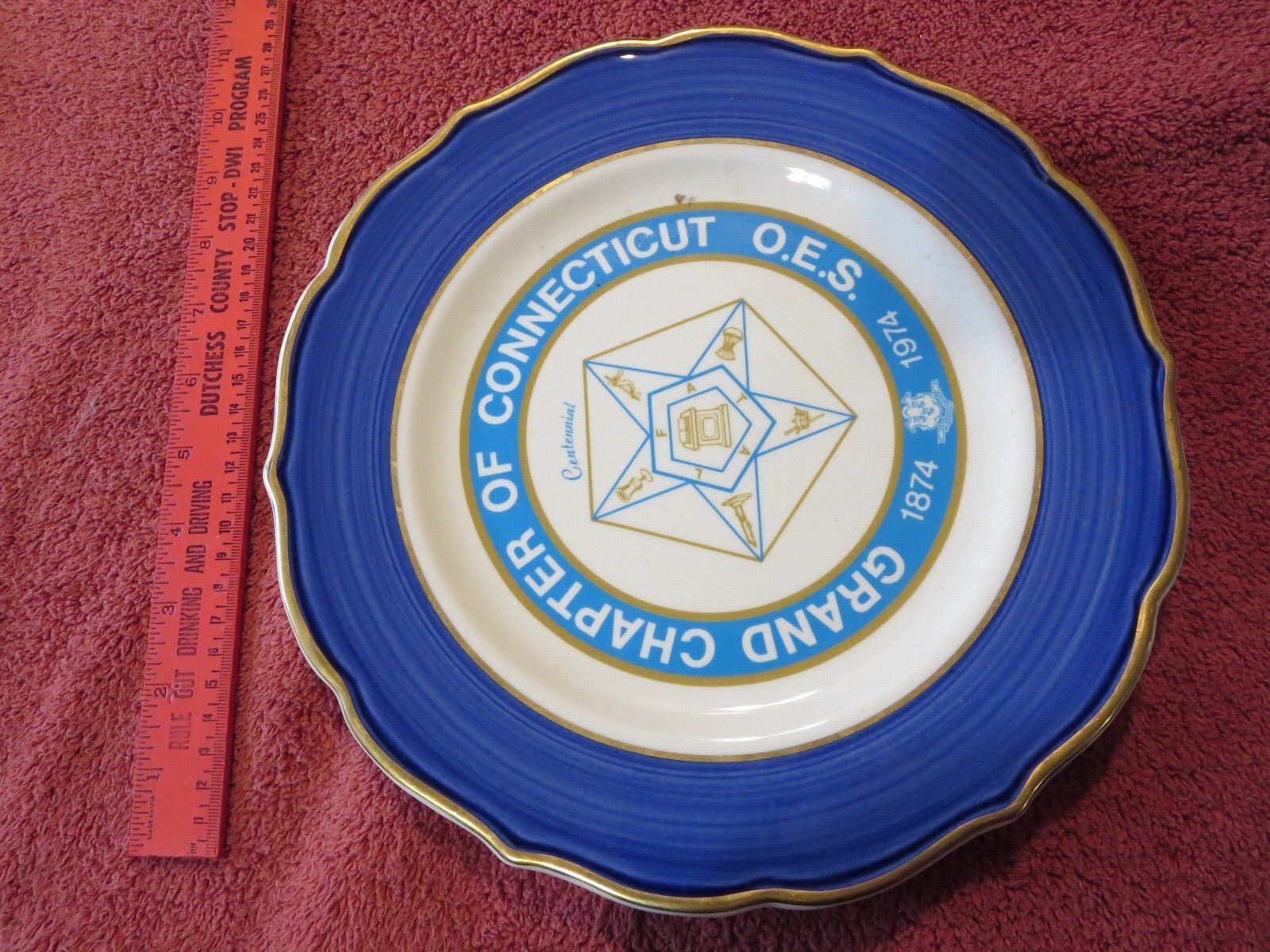 Vintage Grand Chapter of Connecticut OES 1974 Fraternal Dish Plate Centennial