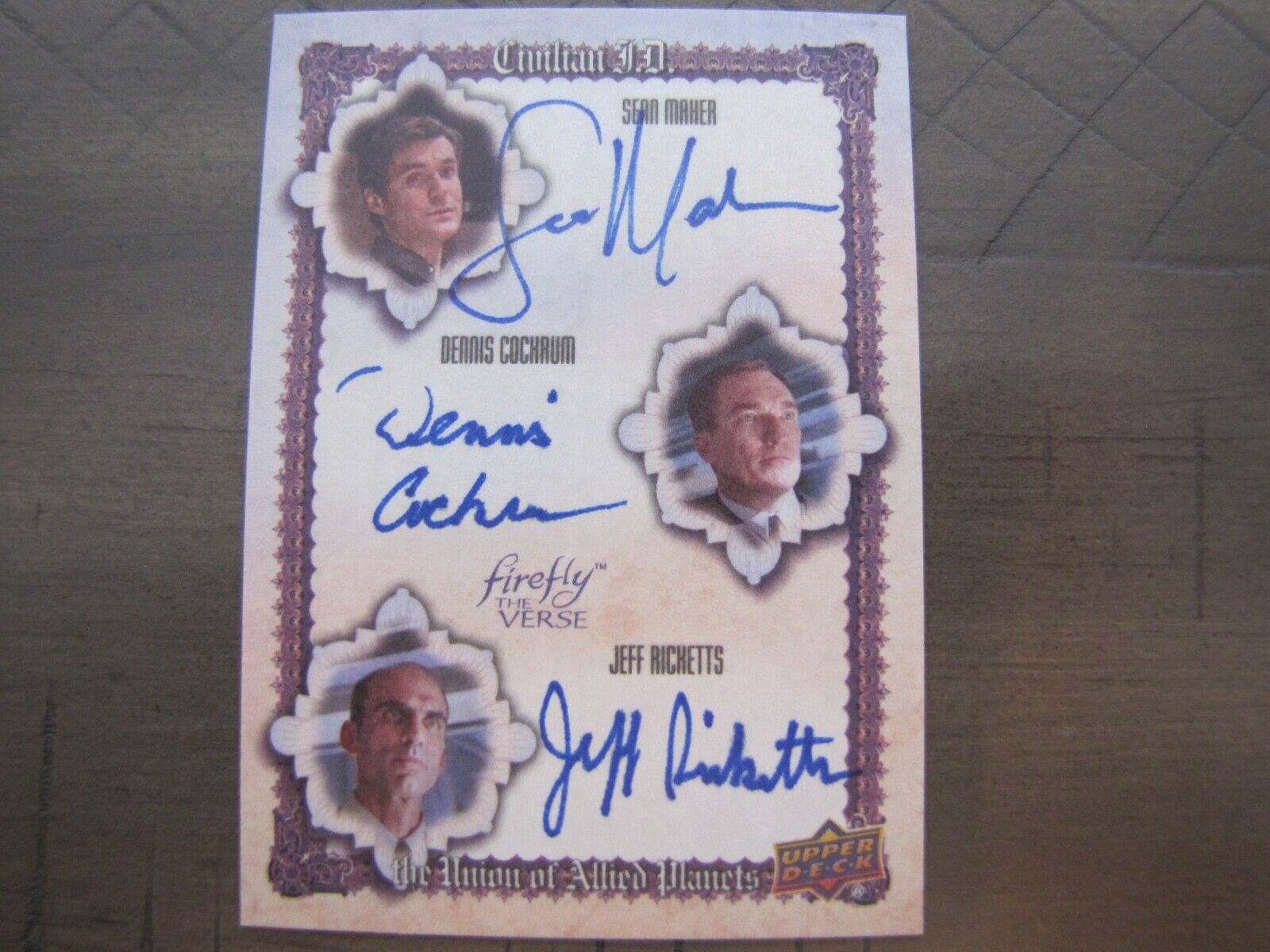 Firefly the Verse Sean Maher Dennis Cockrum Jeff Ricketts Triple Autograph Card