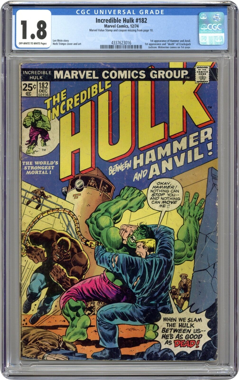 Incredible Hulk #182 CGC 1.8 1974 4337623016