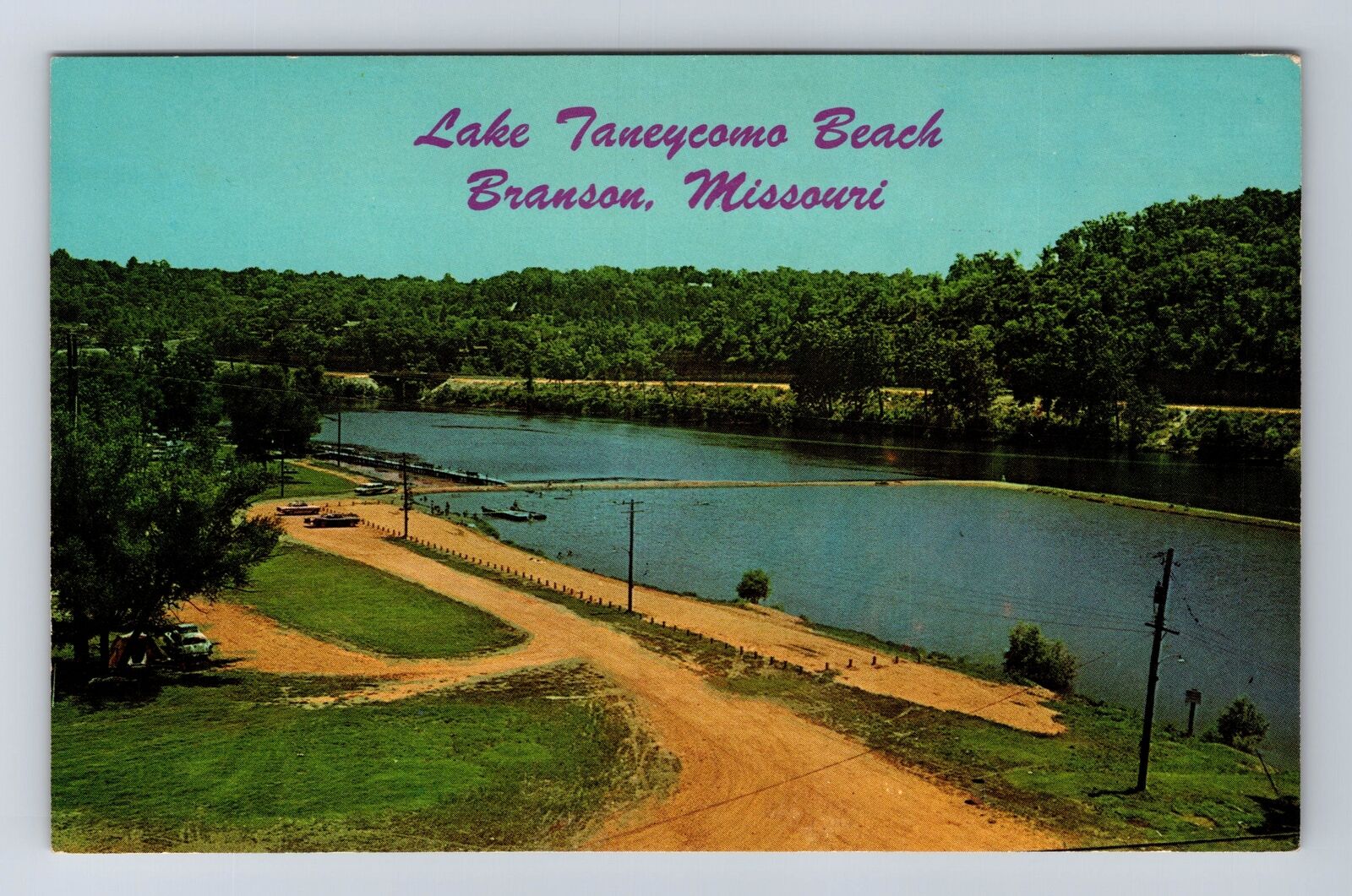 Branson MO-Missouri, Lake Taneycomo Beach, Scenic View, Vintage Postcard