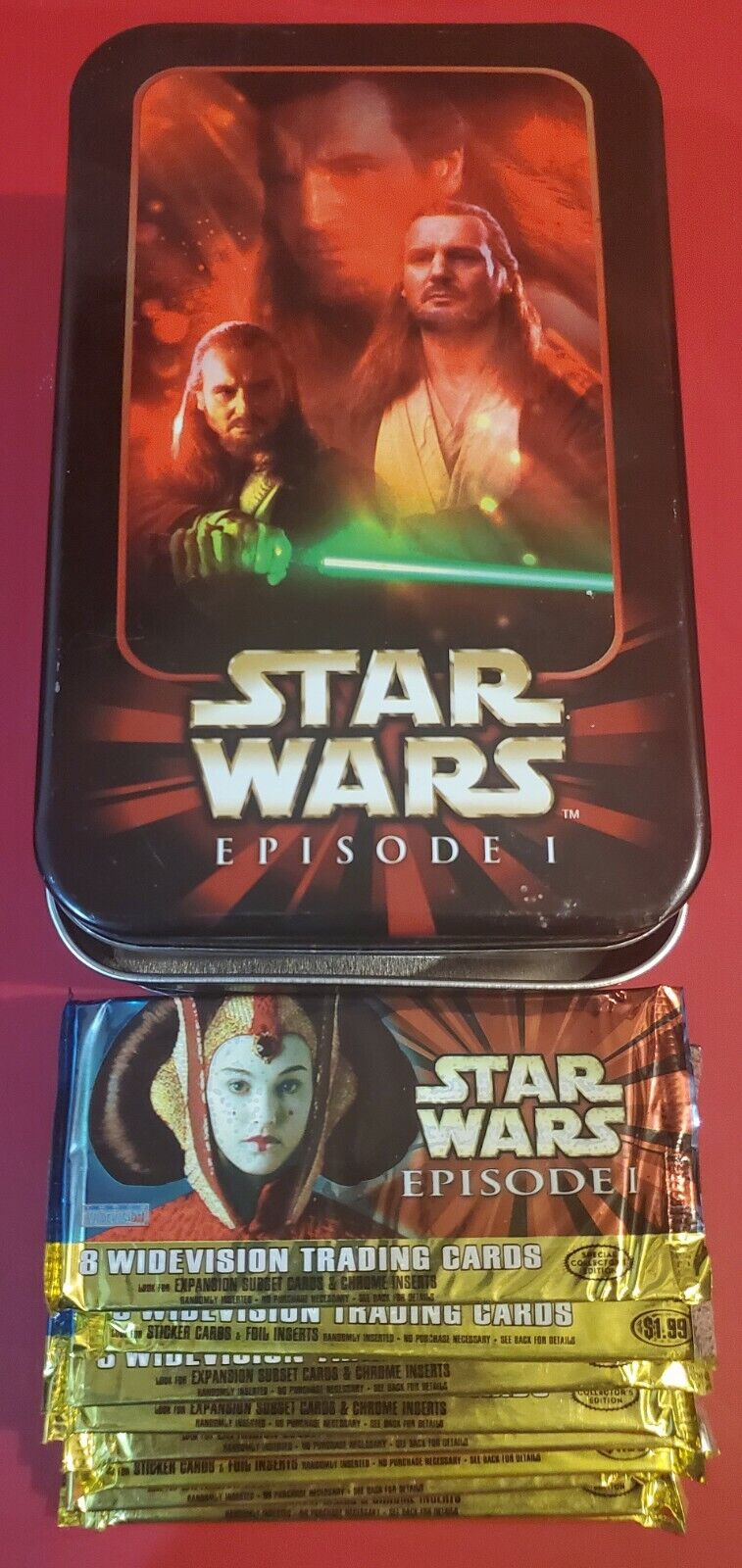 1999 Topps 10 Card Lot of Star Wars Episode 1 + Tin Box, Sticker Foil Inserts