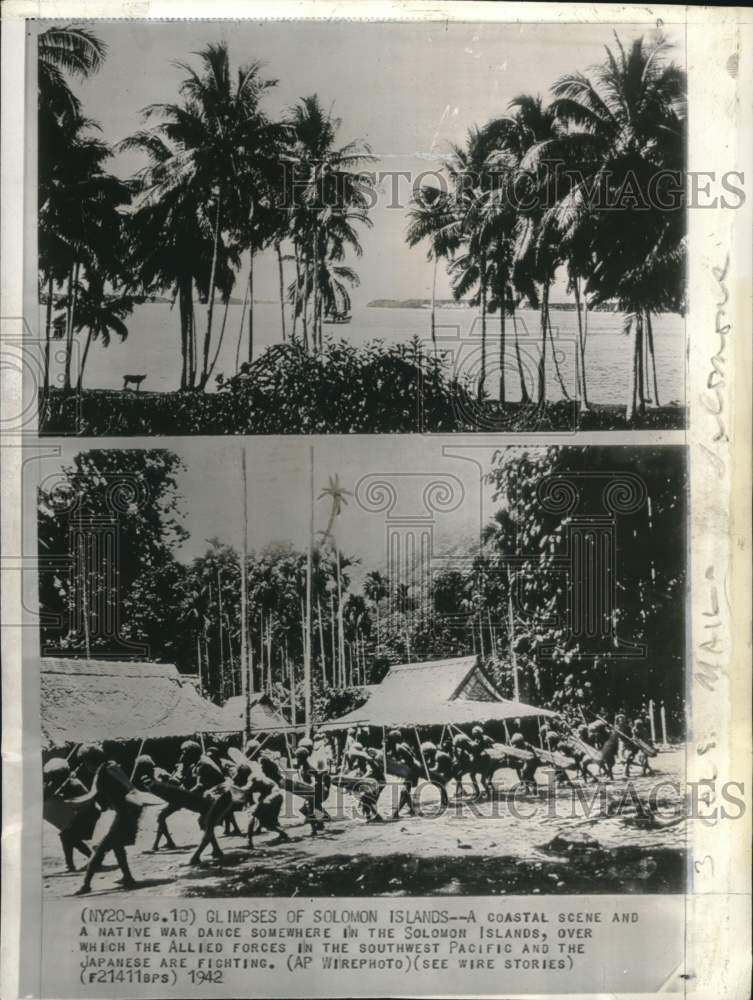 1942 Press Photo People during a native war dance on the Solomon Islands