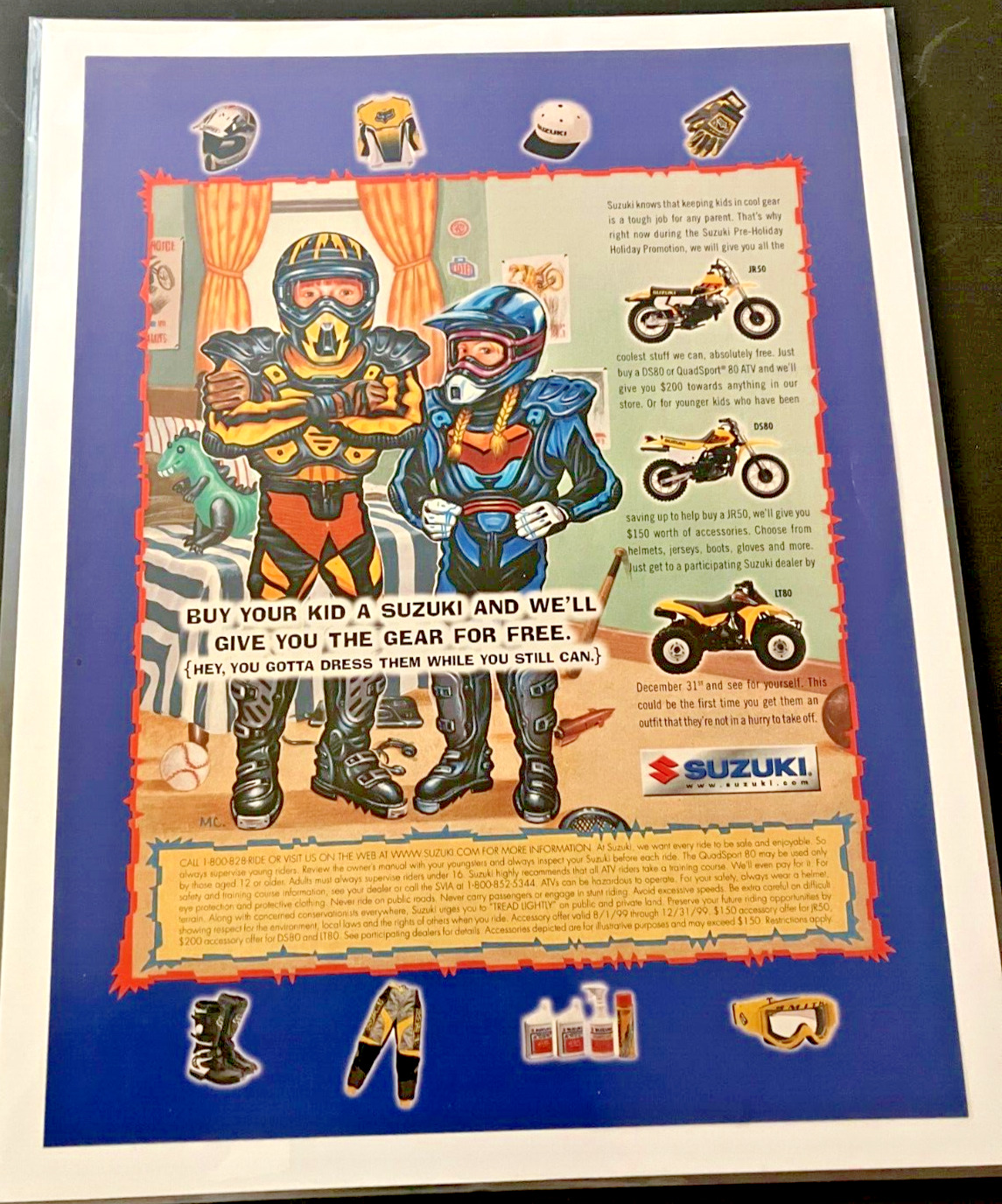 Suzuki Motorcycles & ATVs - Vintage Original 1999 Print Ad - JR50 DS80 LT80 MINT