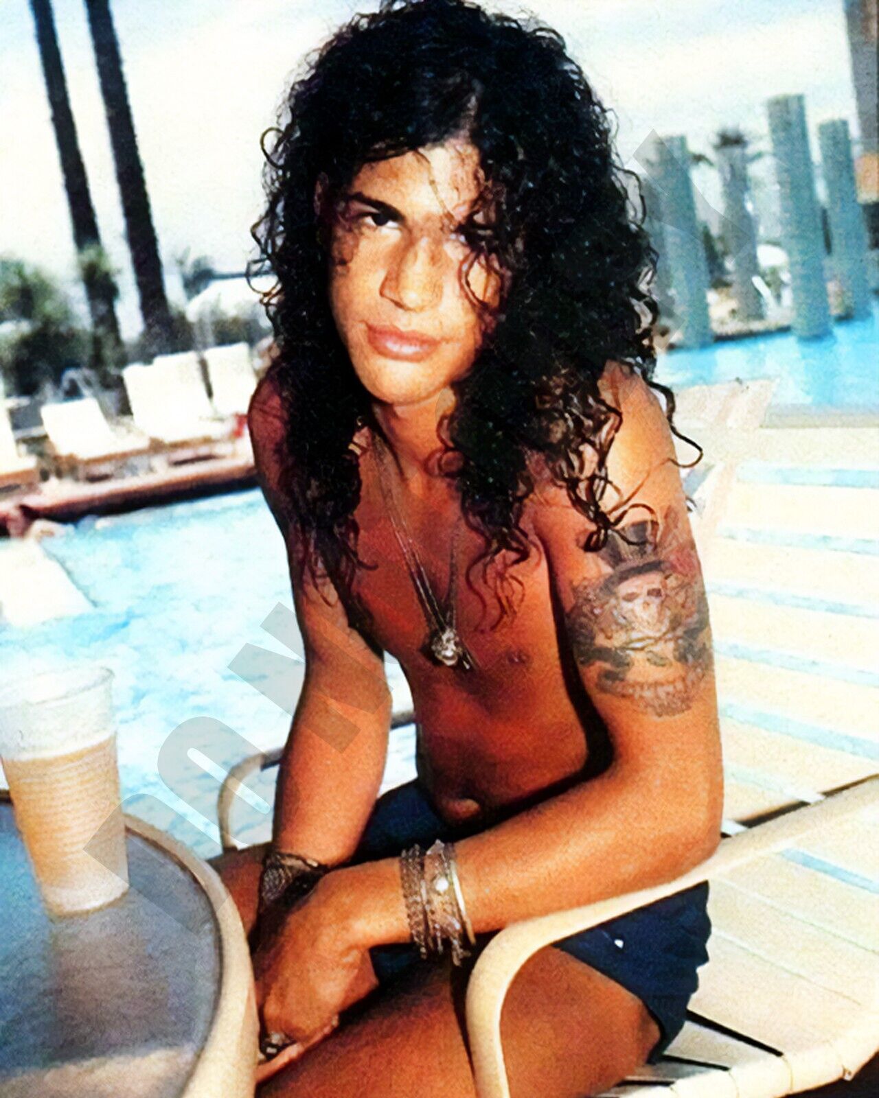 1980s Young Slash Guns N' Roses At Pool With No Shirt On  🎤 8x10 Photo 🎤